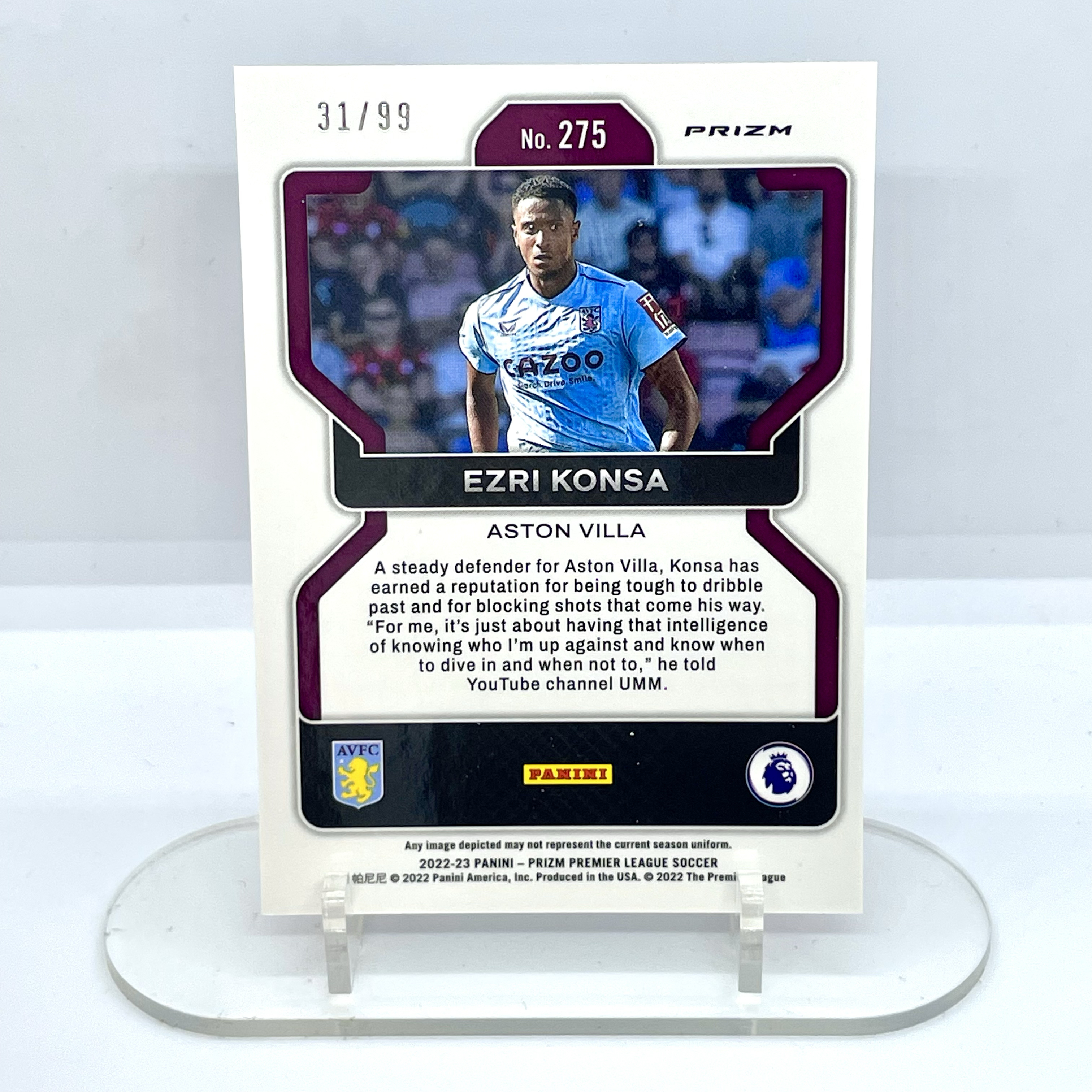 2223 Prizm Aston Villa Ezri Konsa Base Pink 31/99编 粉泡泡折 孔萨 阿斯顿维拉 英超 世界杯英格兰主力中卫【芥末-阿玮/庸】