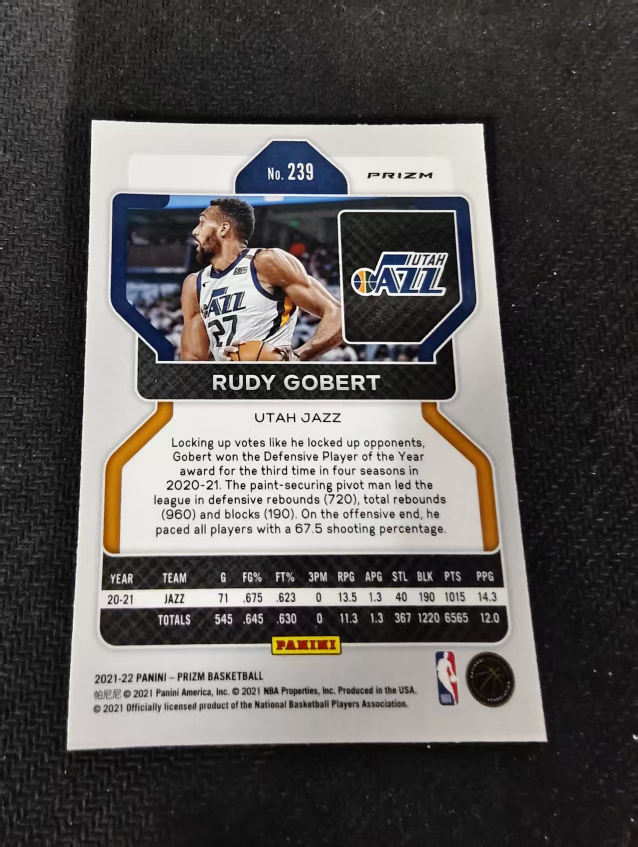 2021-22 Panini Prizm Rudy Gobert 鲁迪 戈贝尔 爵士 红波纹 PZ 划痕 边角瑕疵 #239