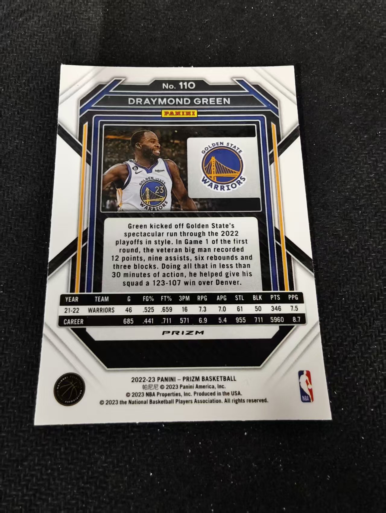 2022-23 Panini Prizm Draymond Green 勇士 德雷蒙德 格林 红波纹 PZ 划痕 边角瑕疵 #110