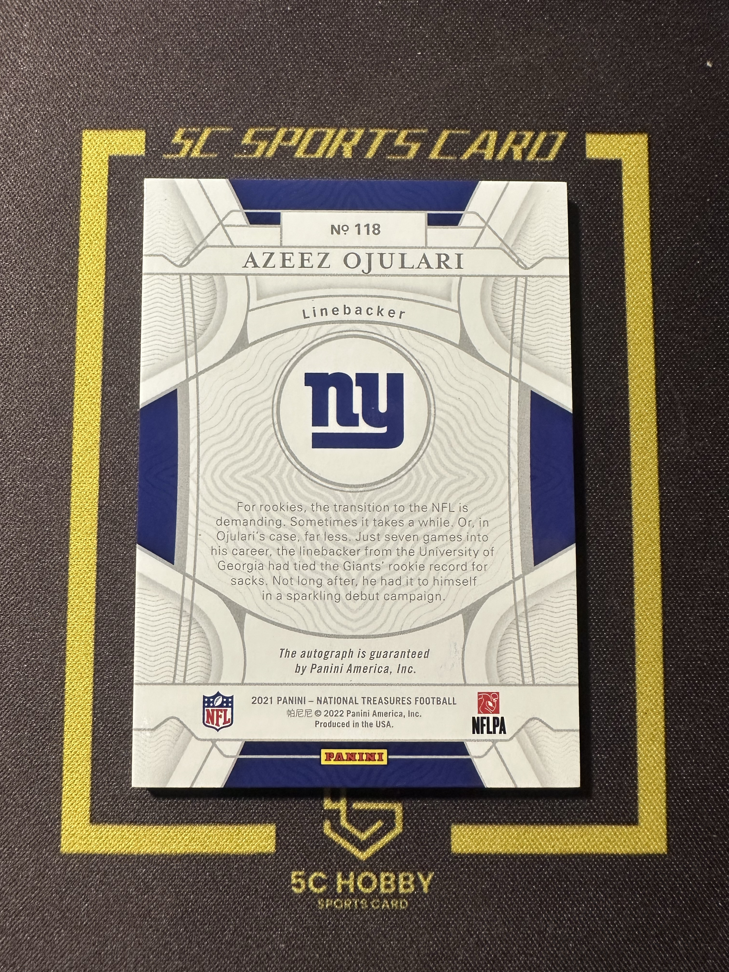 【主演出卡】 2021 panini 国宝 national treasures 橄榄球 巨人队 新秀 Azeez Ojulari 带编 卡品如图 凑套必备