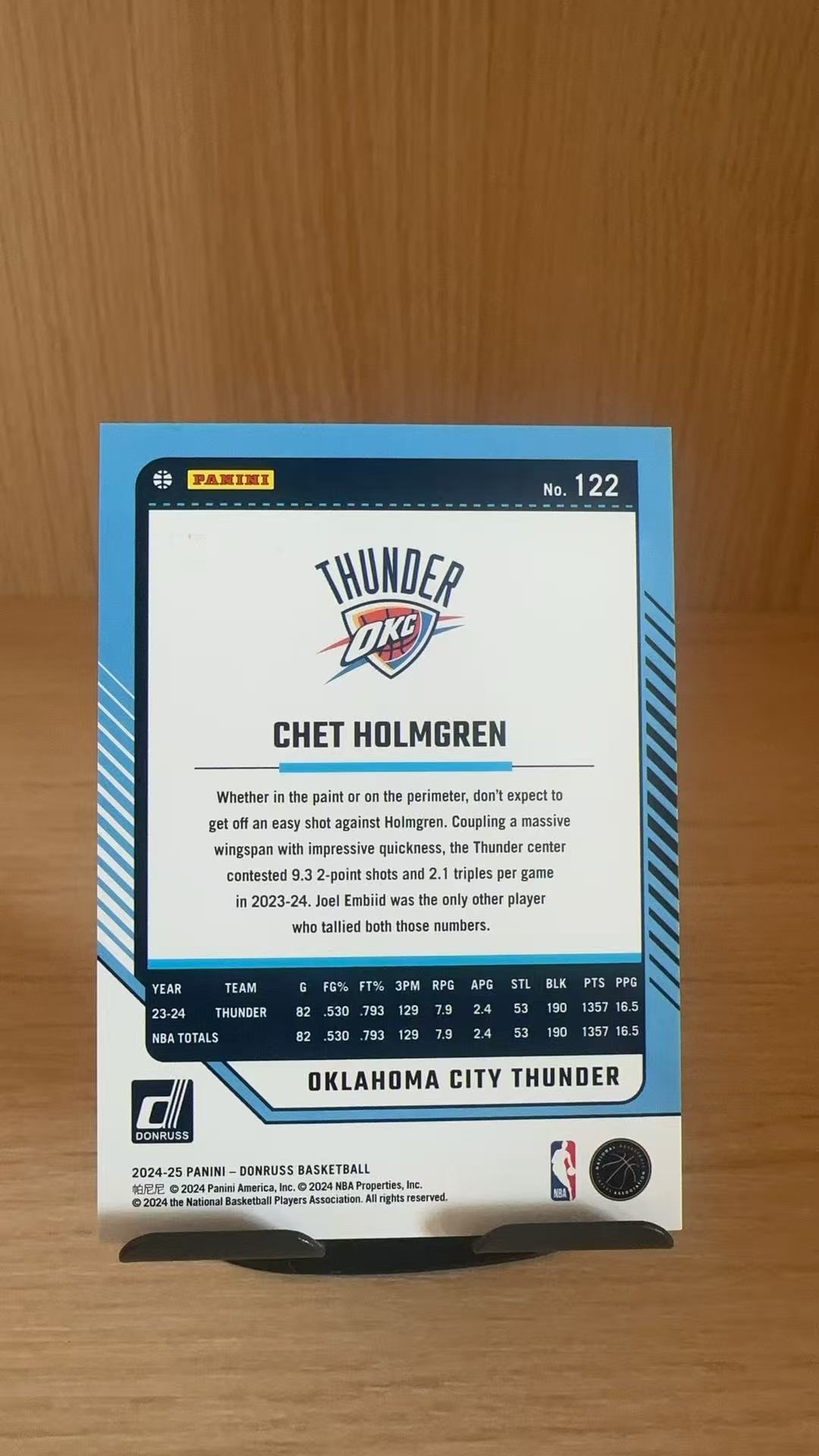 2024-25 Panini Donruss Chet Holmgren #122 杜蕾斯 雷霆 切特 霍姆格伦 85编 蓝烟花 卡品如图