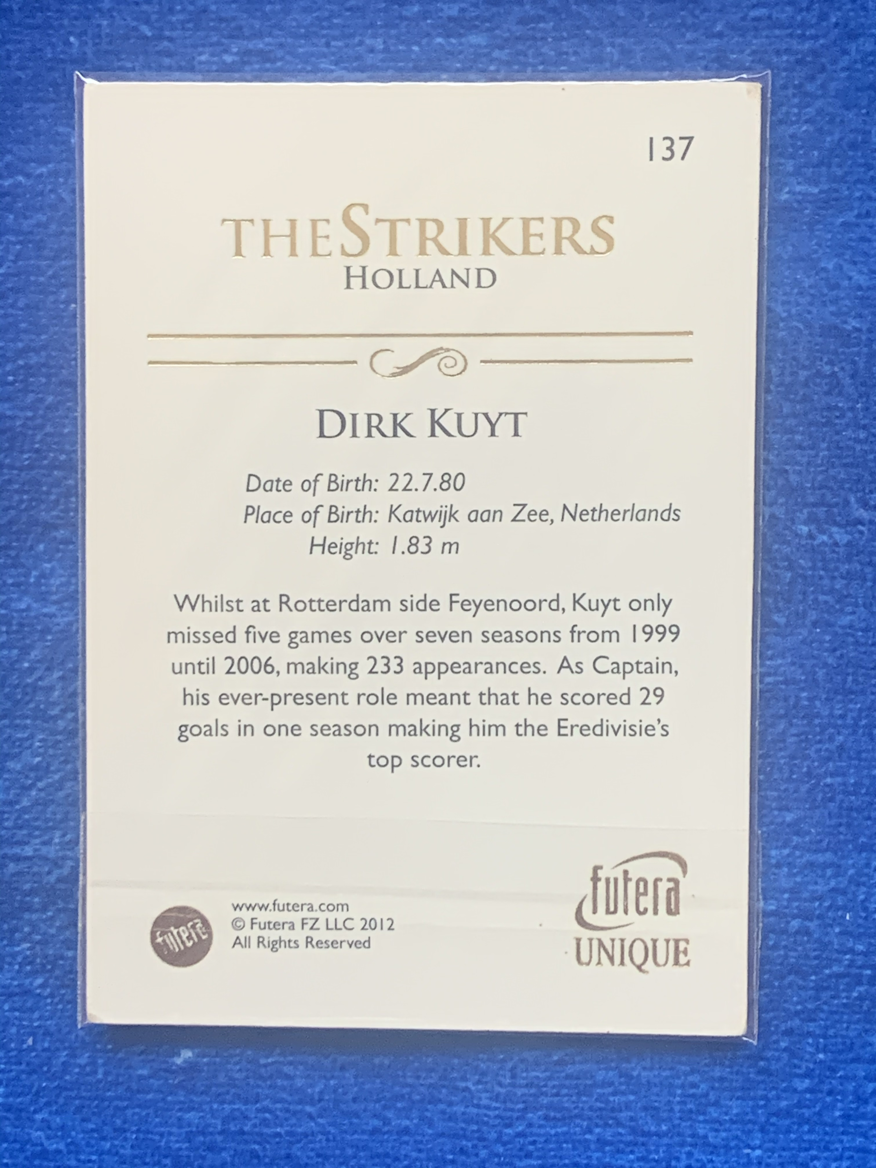 2012 Futera Holland Kuyt 福特拉 荷兰 库伊特 世界杯亚军季军 防守型前锋 前场工兵 费耶诺德Feyenoord 利物浦Liverpool欧冠决赛进球 不保卡品