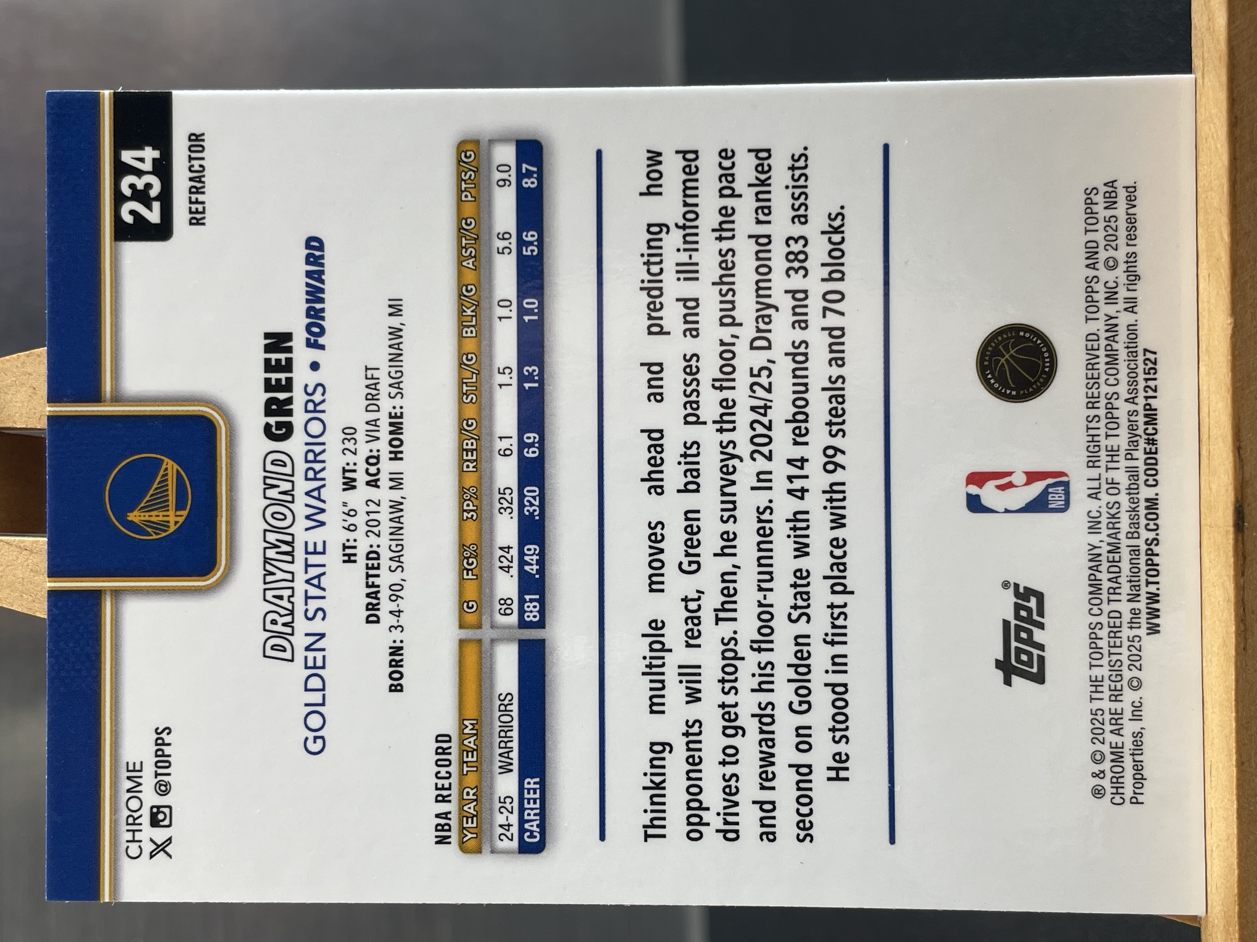 (A1)2025 TOPPS 折射 追梦格林 德雷蒙德 格林 勇士 近期大热球星 收藏凑套必备 卡品如图 !!!