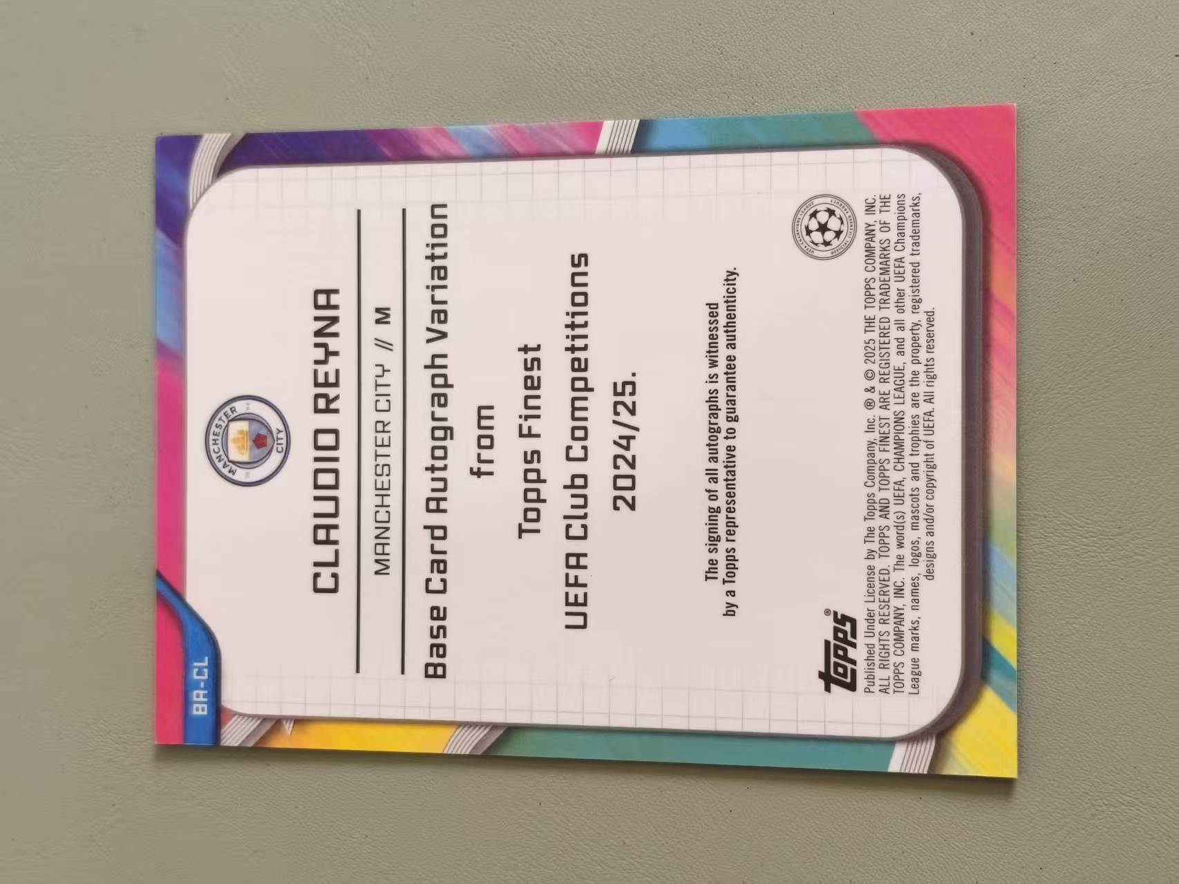 2025 Topps Finest Claudio Reyna 克劳迪奥 雷纳 签字 紫微光折 101/199编 欧冠 曼城 美国传奇 卡品如图