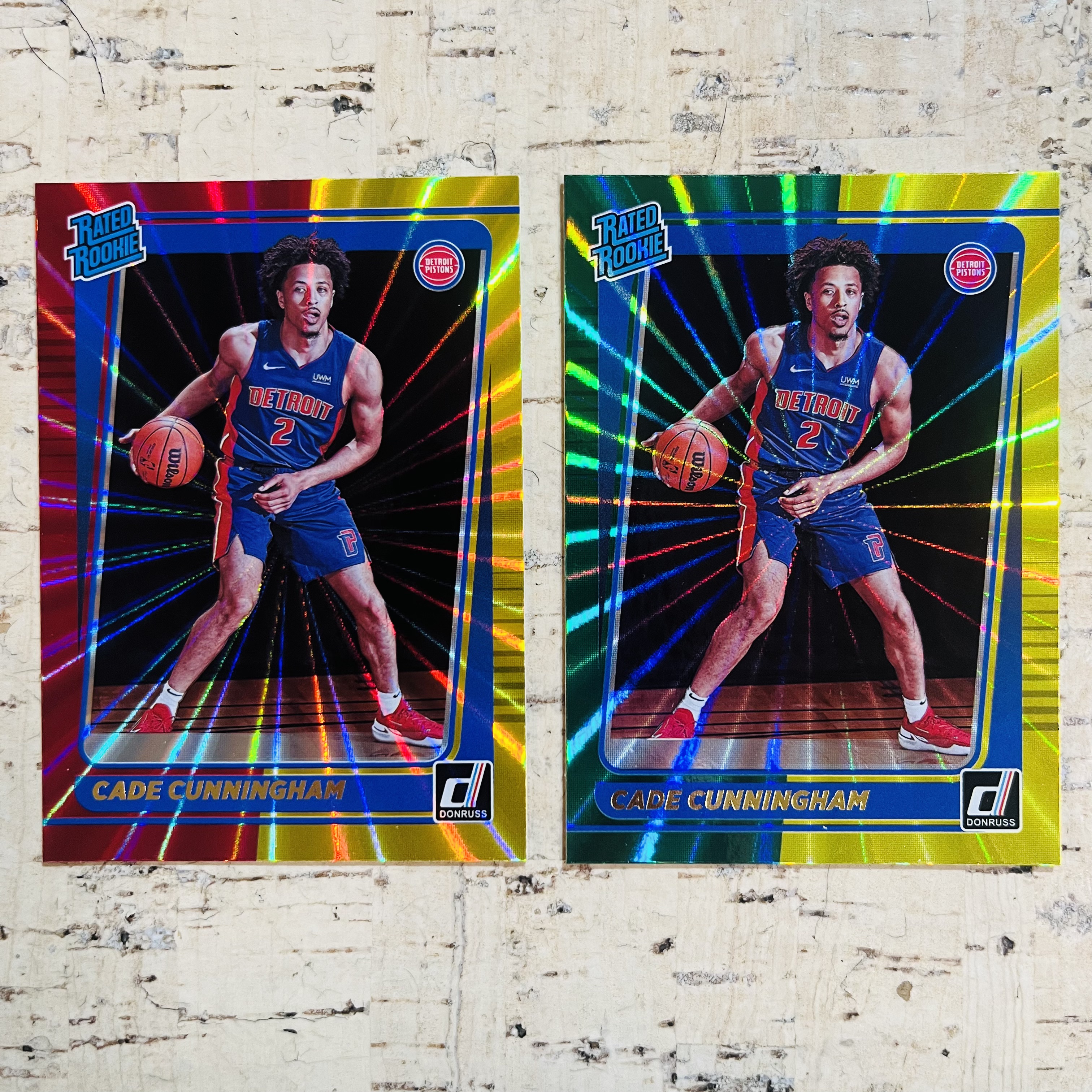 2021-22 Panini Donruss Cade Cunningham RC 杜蕾斯 新秀 活塞 康宁汉姆 坎宁安 红金佛光折 绿金佛光折 2张打包 稀有折射 凑彩虹必备【小卡迷拍卖可累积半年】