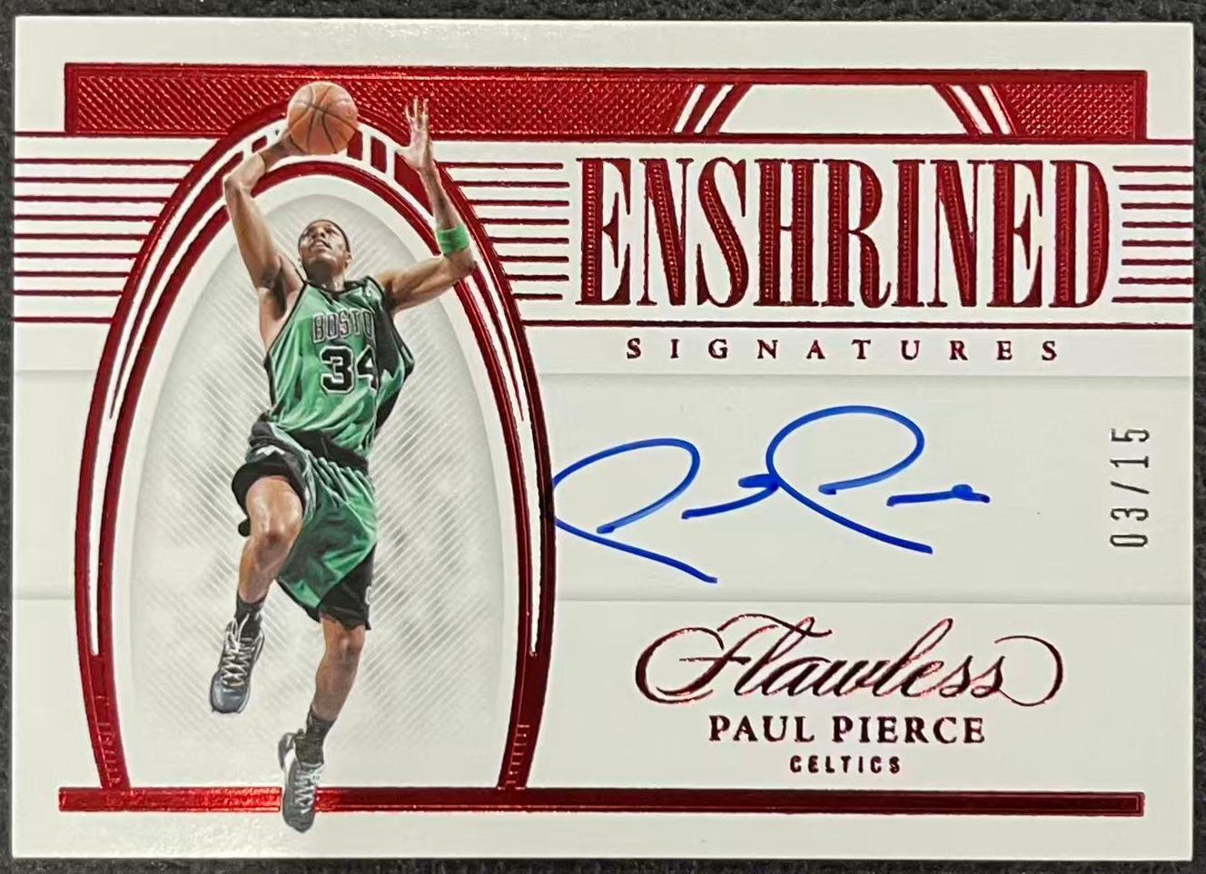 2021-22 Panini Flawless Paul Pierce 【赛博典藏】 手提 凯尔特人 保罗 皮尔斯 /15编 签字 卡签 红平行 ENS 保皮 微瑕如图 #DE#