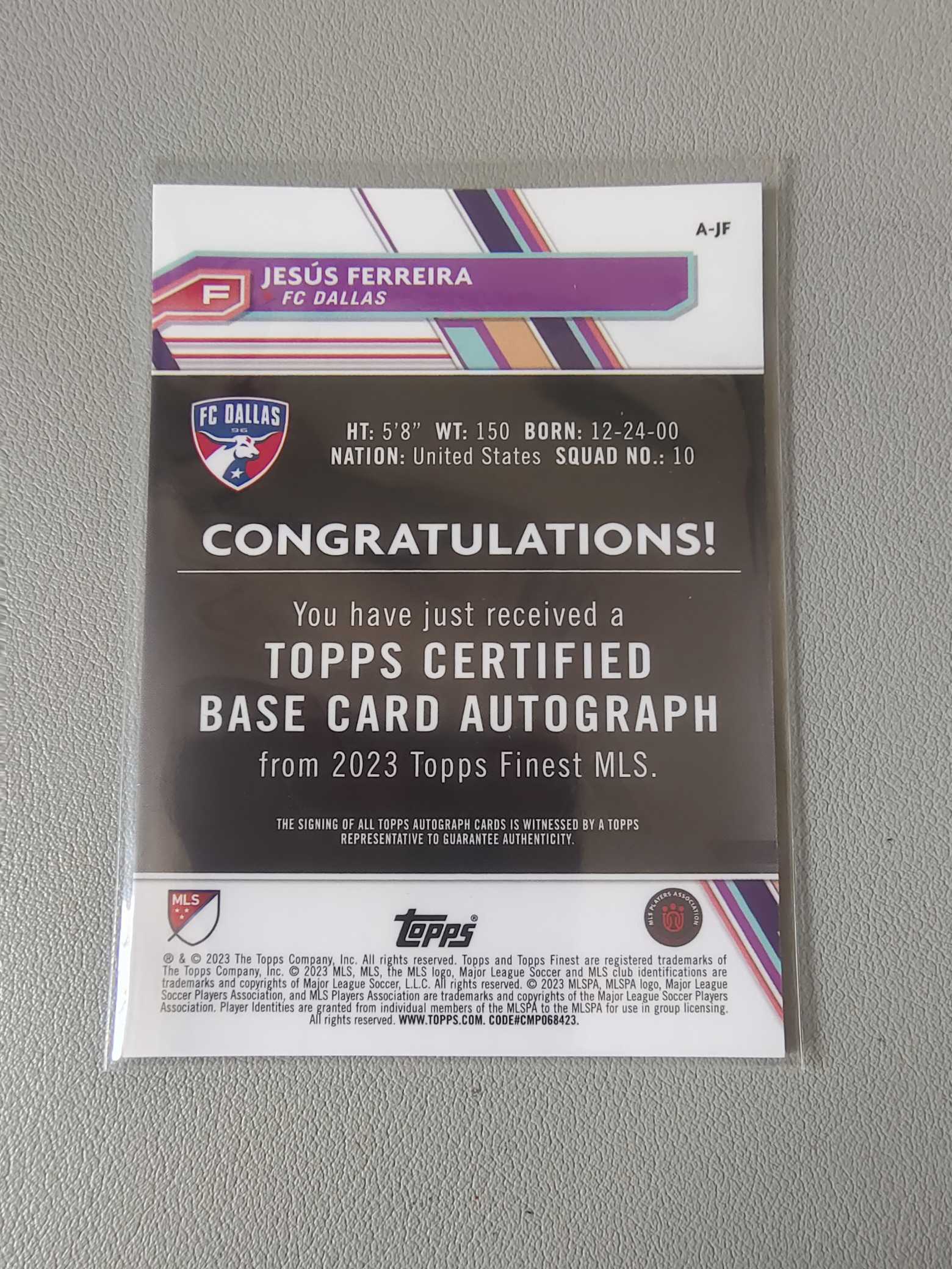 Jesus Ferreira Signed 2021 Topps MLS FC Dallas #166 – PSA Authentic main image 1