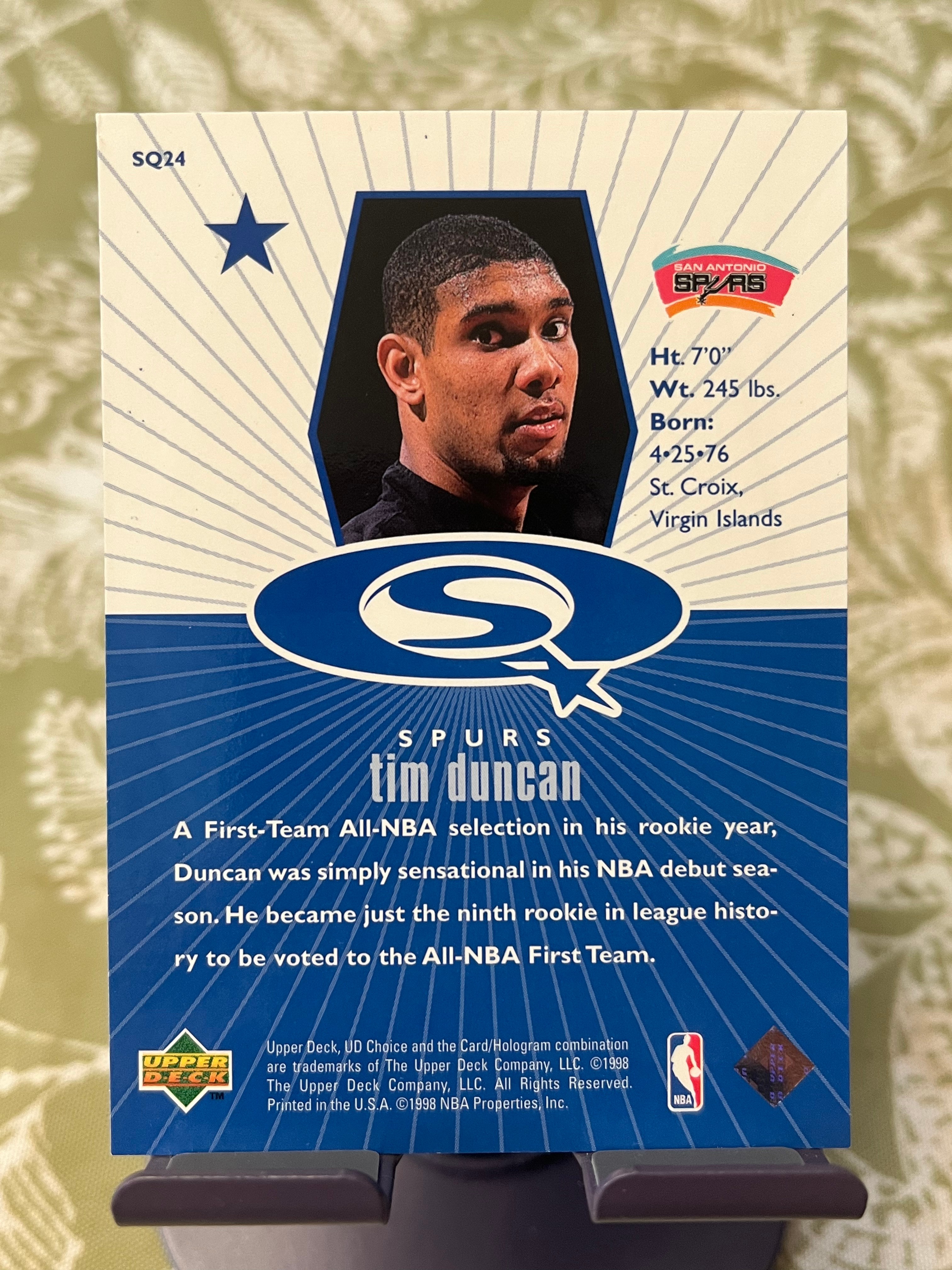 1998 Upper Deck 老卡 老特 Tim Duncan 蒂姆 邓肯 石佛 马刺【经典设计 浮雕效果 STARQUEST UD CHOICE】【边角瑕疵如图 介意勿拍】#1191