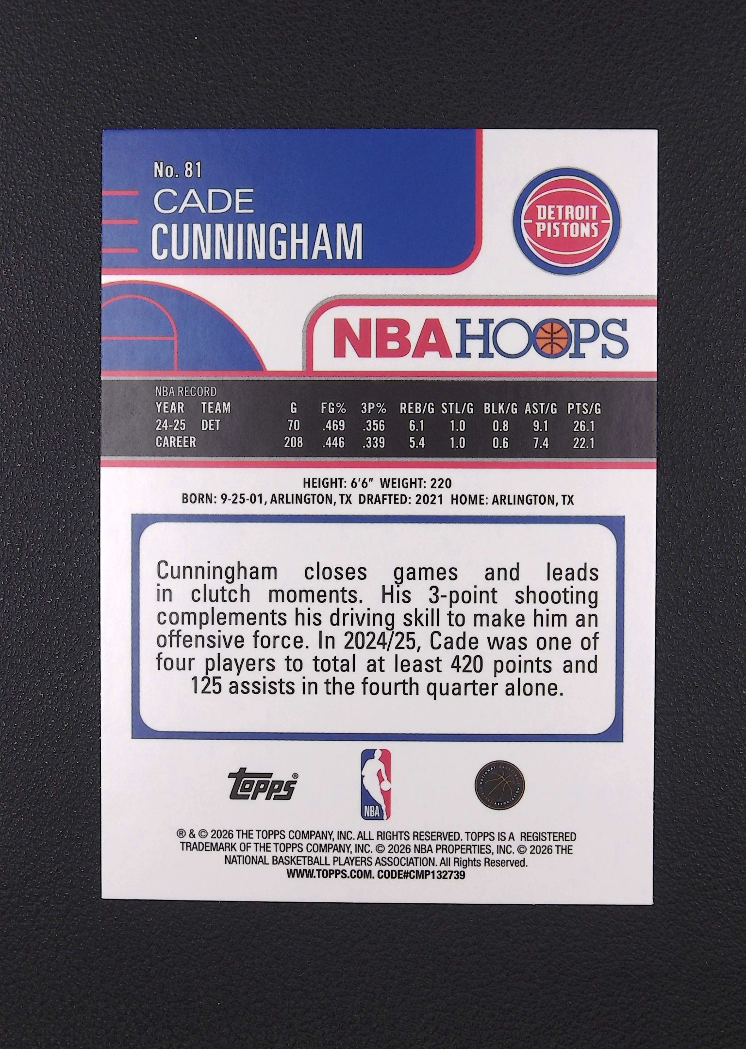 2026 Topps Hoops Cade Cunningham 凯德 坎宁安 活塞 绿折 CC【Big M 代拍】 AQ888