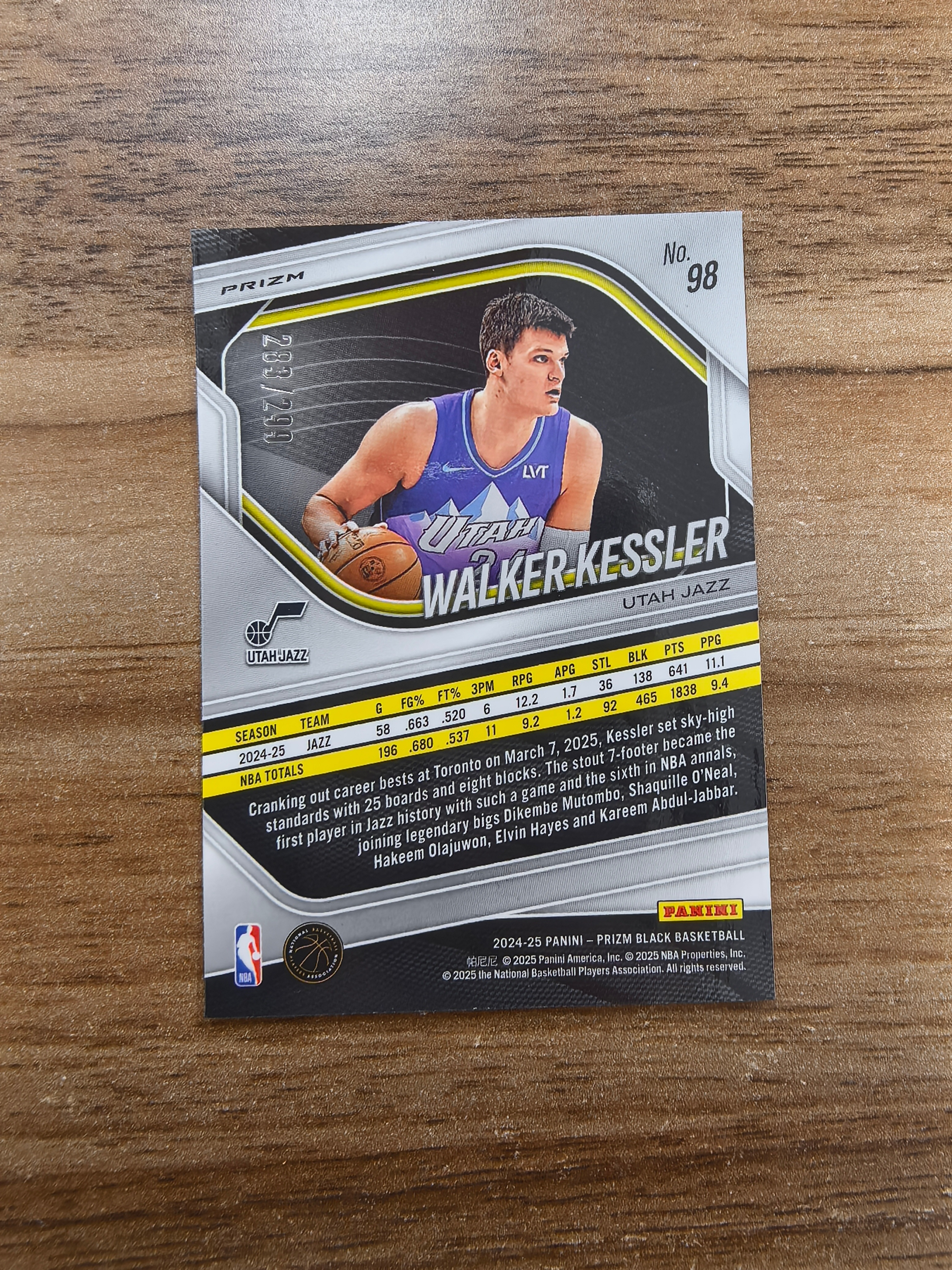2024-25 Panini Prizm Black Walker Kessler 爵士 沃克凯斯勒 283/299编 红折 折射 微瑕 实卡精美 卡品如图 收藏必入 流浪