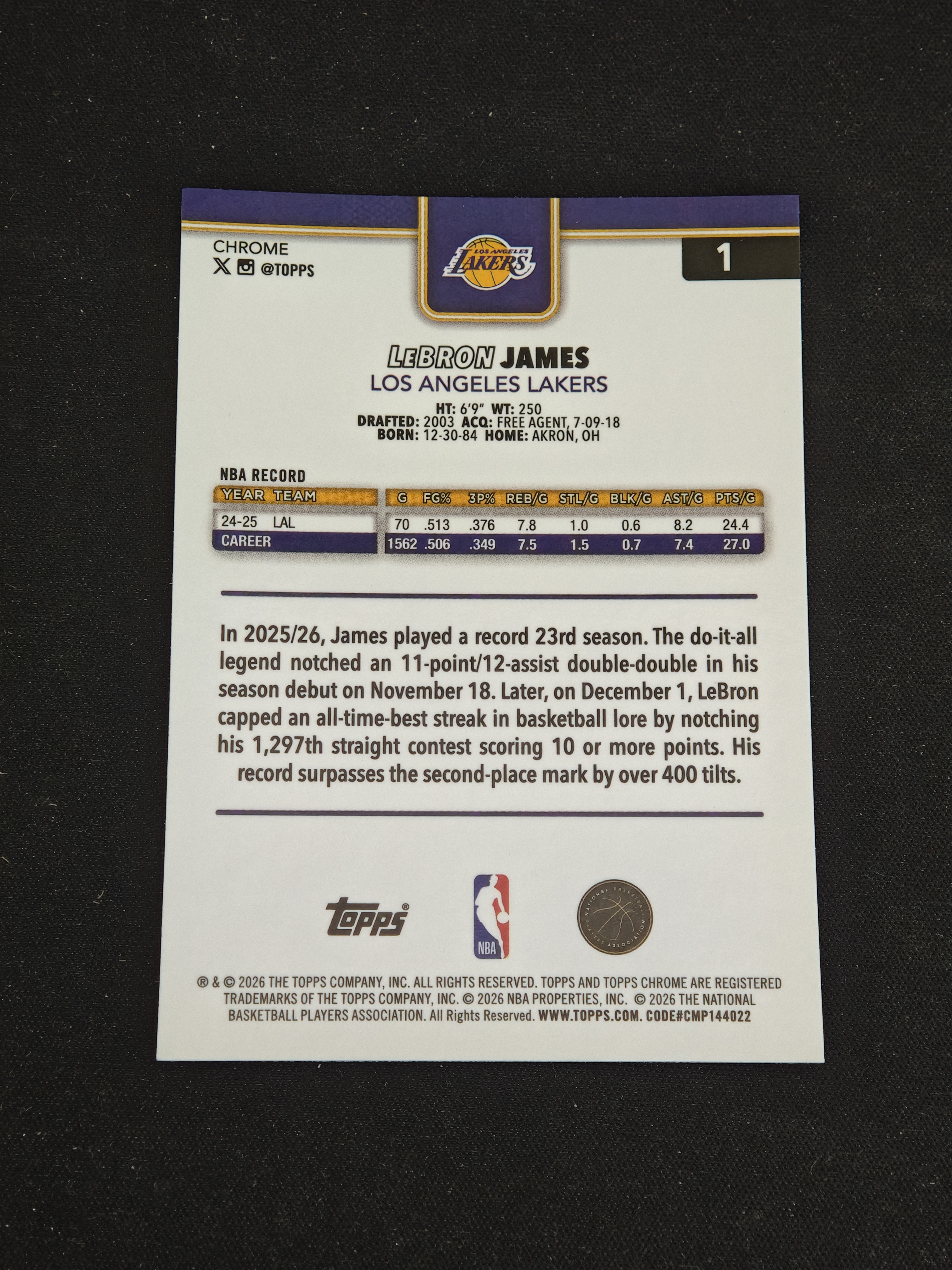 2025-26 Topps Chrome Update LeBron James 【小v代拍】勒布朗 詹姆斯 老詹 lbj 湖人 棋盘折 格子折 tcu 卡品如图【specail】j3