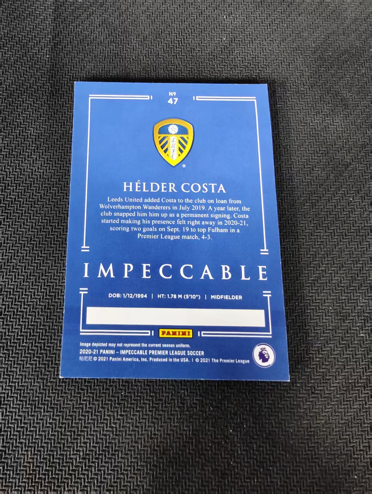 【可合并,不累计】2020-21 panini impeccable helder costa 小真金 利兹联 英超 埃尔德 科斯塔 新秀 RC 75编 划痕 边角瑕疵
