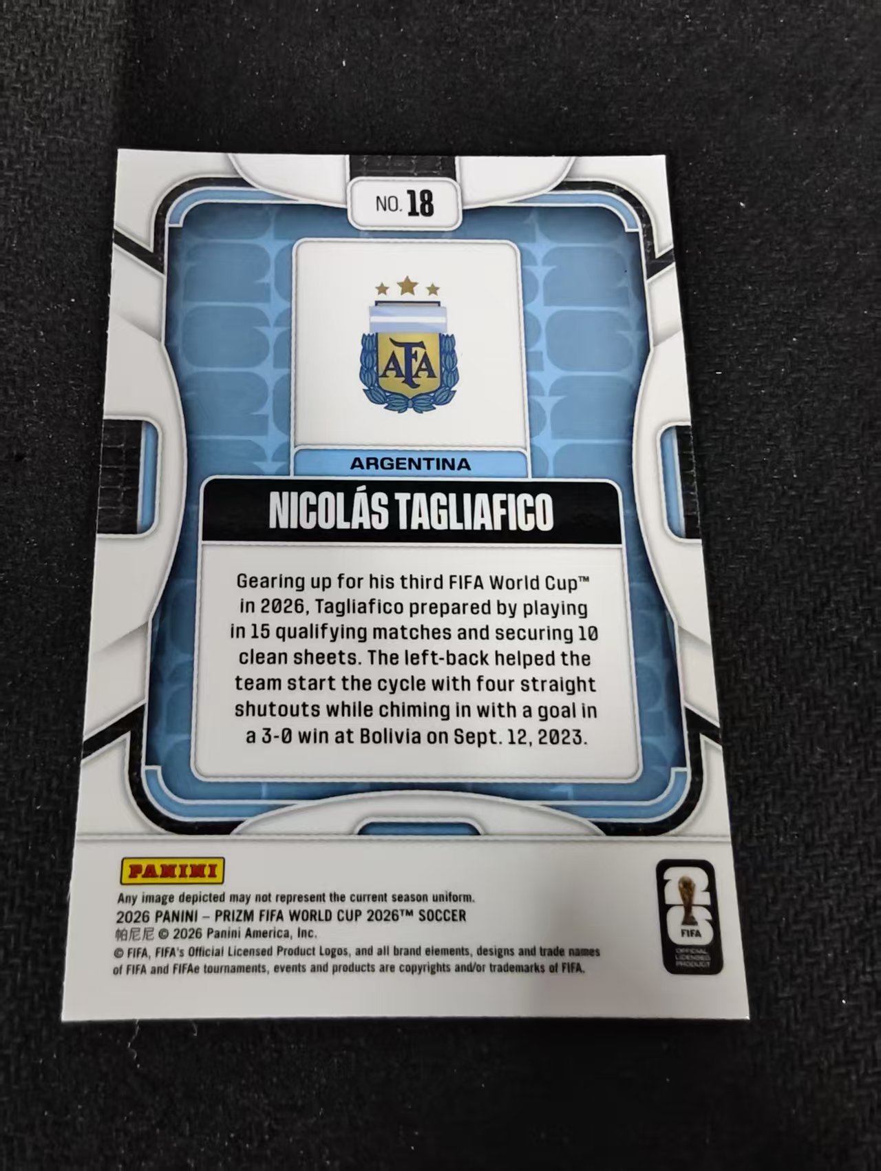 2026 Panini World Cup Prizm Nicolas Tagliafico 世界杯 阿根廷 尼古拉斯 塔利亚菲科 PZ世界杯 划痕 边角瑕疵#18