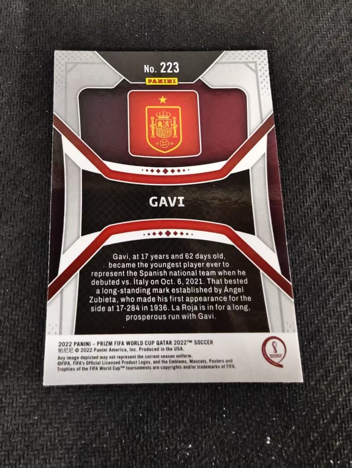 【可合并,不累计】2022 Panini Prizm Gavi RC 新秀 加维 西班牙 卡塔尔世界杯 PZ 划痕 边角瑕疵 #223