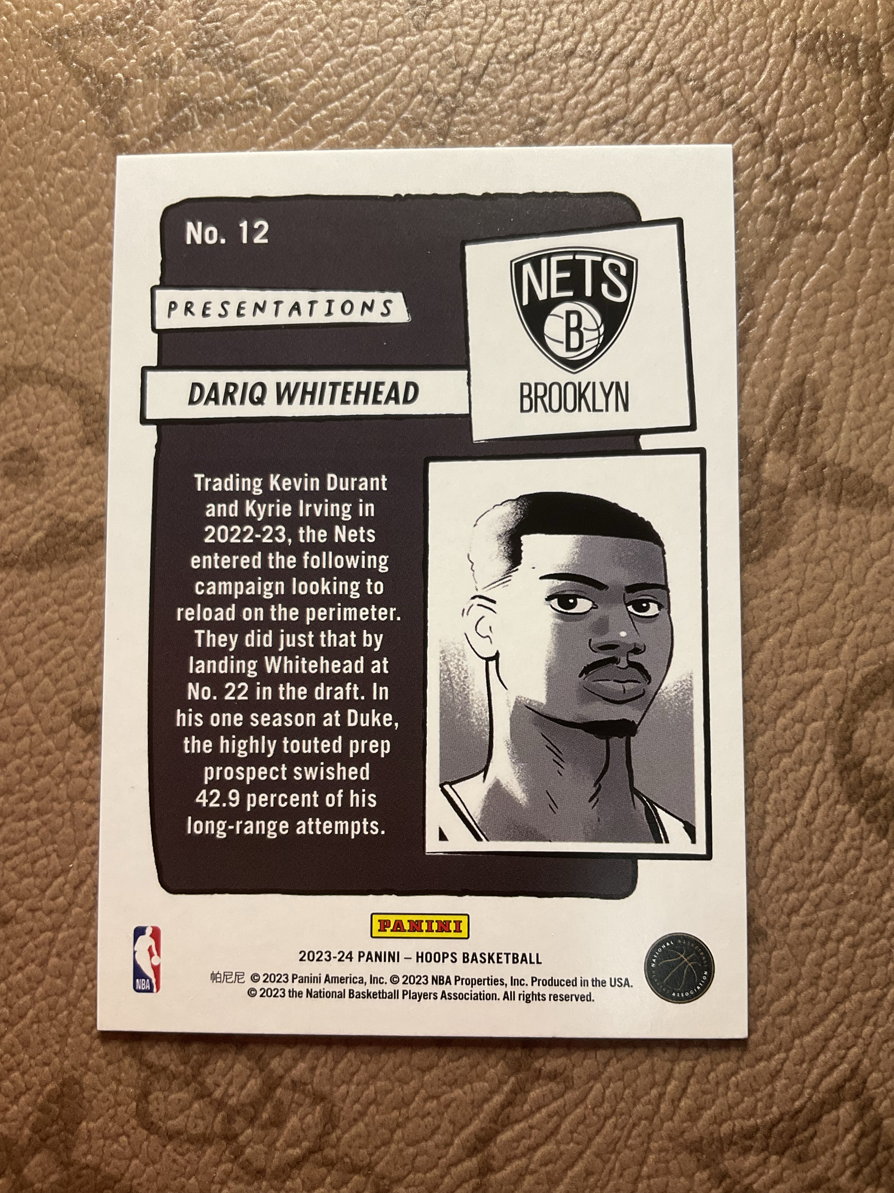2023-24 Panini NBA Hoops Dariq Whitehead RC 篮网 怀特黑德 大比例 漫画大头 卡品完美 收藏必备