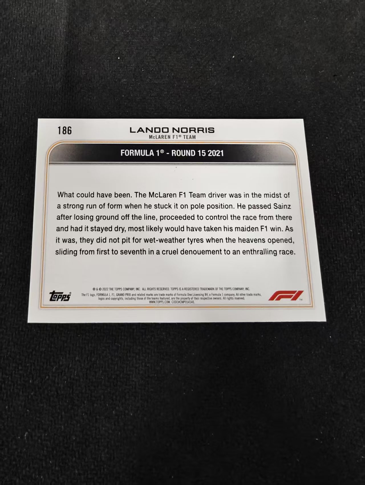 2022 Topps Chrome F1 Lando Norris 兰多 诺里斯 迈凯伦车队 划痕 边角瑕疵 @186