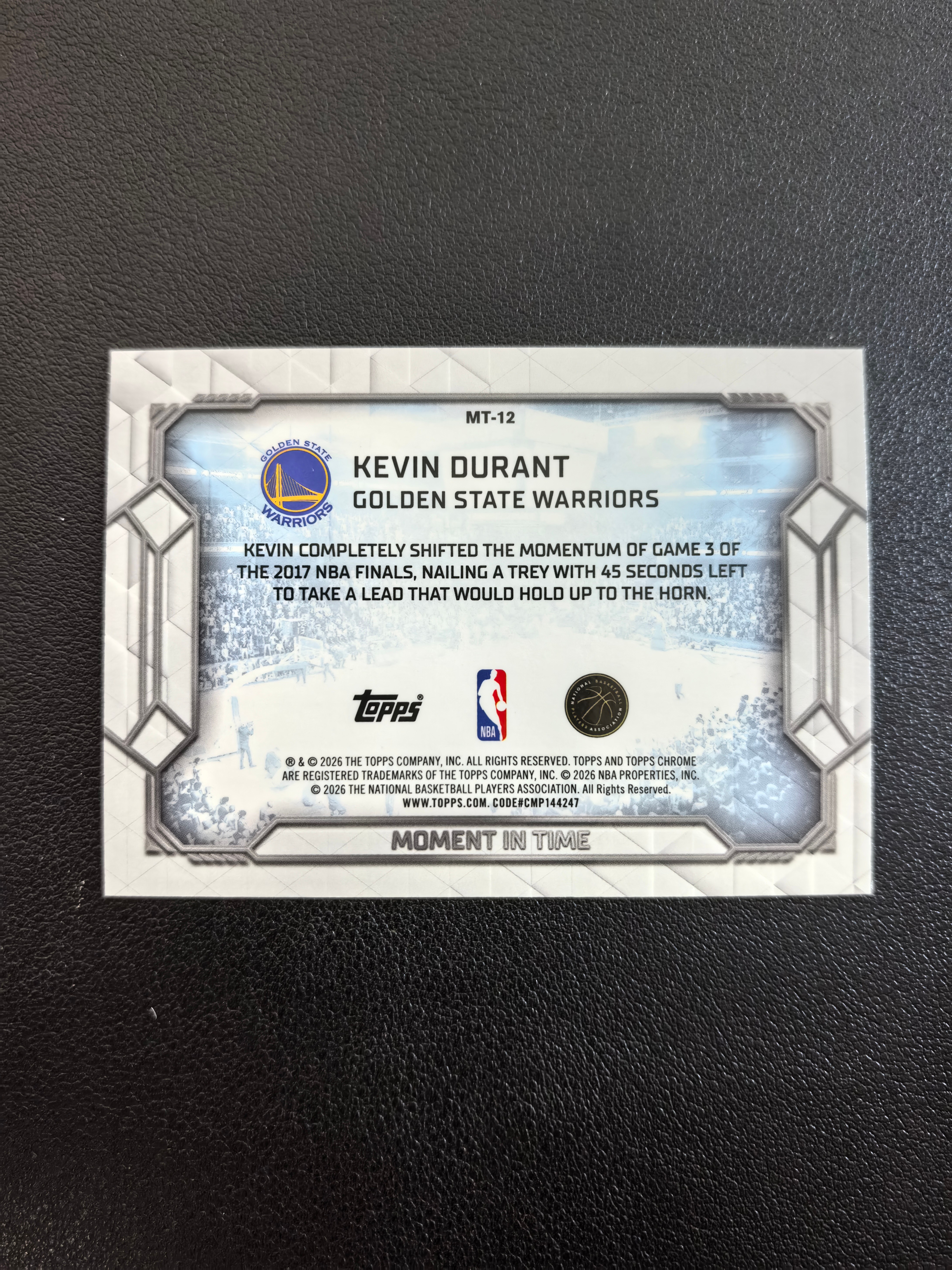 2025-26 Topps Chrome Update Kevin Durant 勇士 死神 凯文杜兰特 Moment In Time 时刻特卡 选图经典 卡品如图 七哥