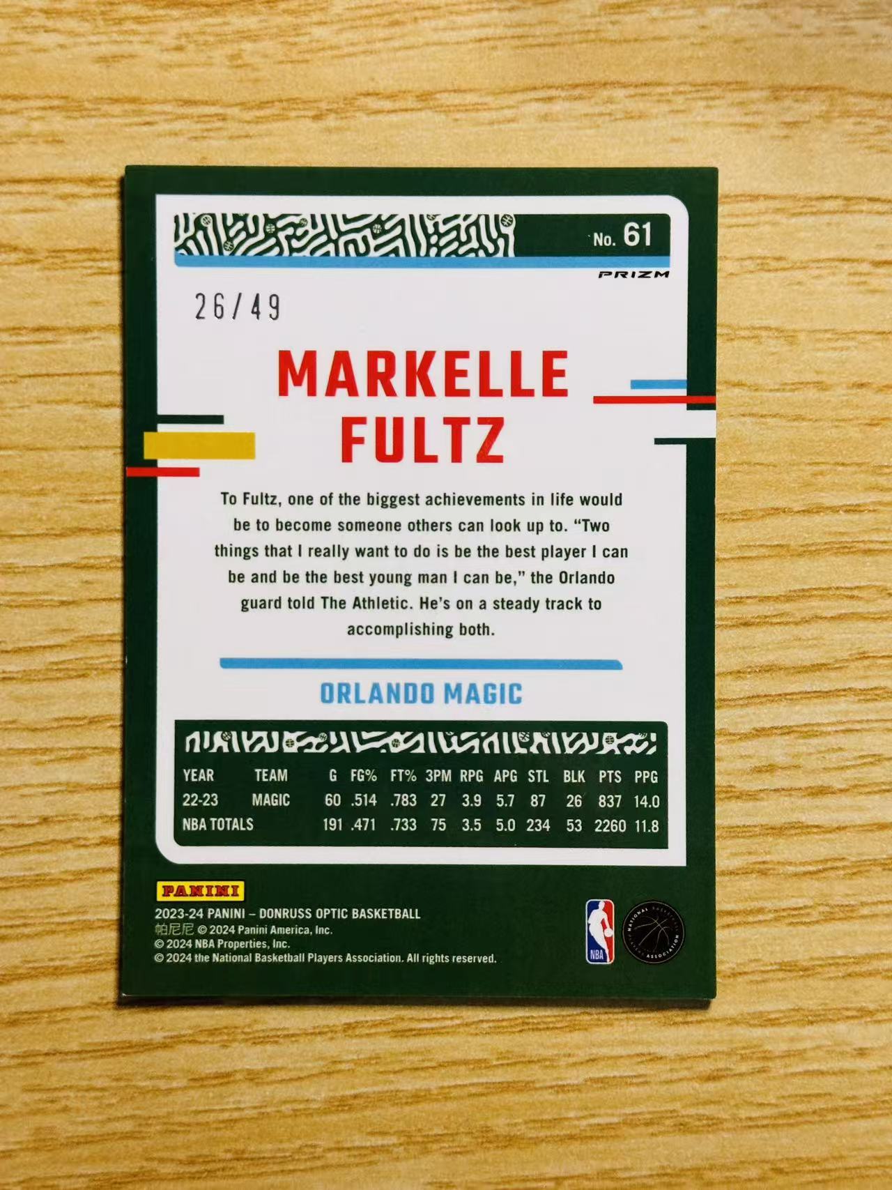 2023-24 Panini Donruss Markelle Fultz 嘿嘿代卖 杜蕾斯 optic 马克尔 富尔茨 绿镭射折 49编 魔术 收藏必备