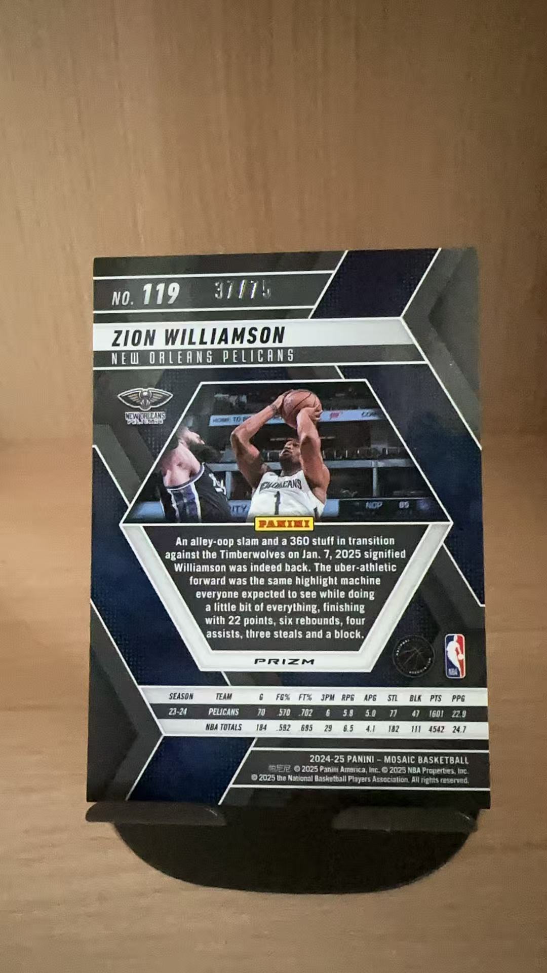 2024-25 Panini Mosaic Zion Williamson #119 马赛克系列 锡安 蔡恩 红圈圈折 /75 鹈鹕选图 卡品如图