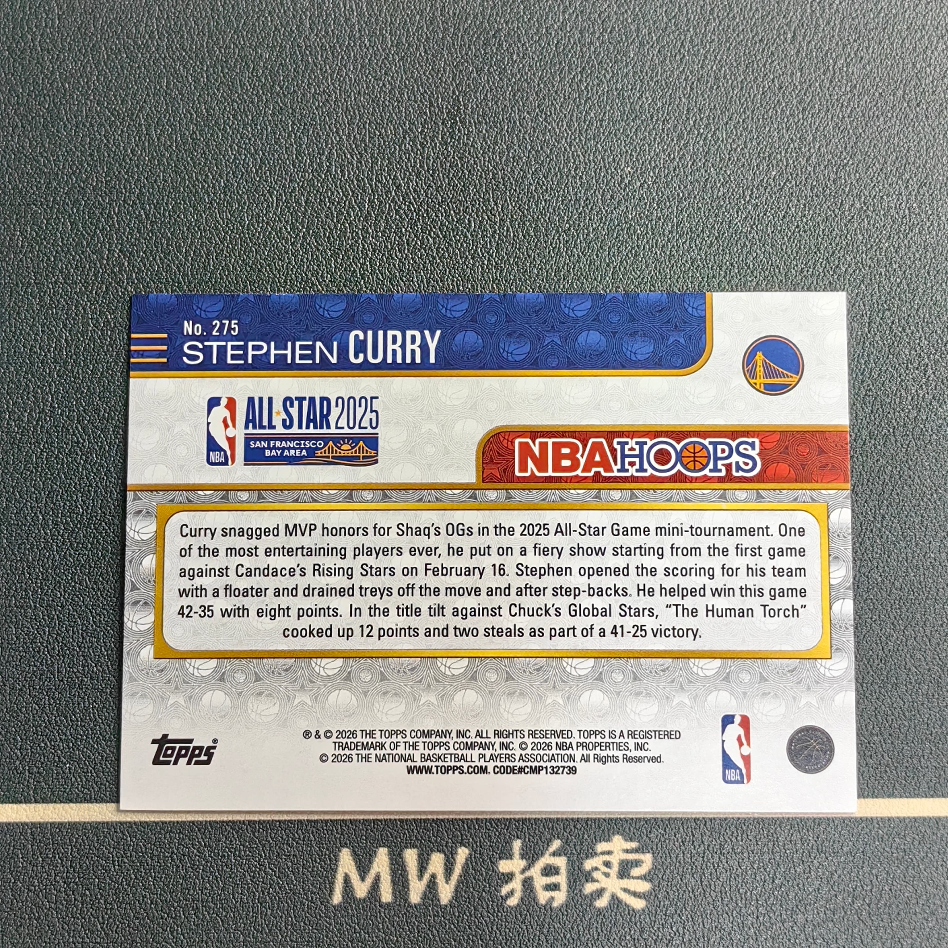 【MW拍卖】 斯蒂芬 库里 2025-26 Topps HOOPS 银折 NBA STEPHEN CURRY 勇士 全明星Base 4 -ZHOU