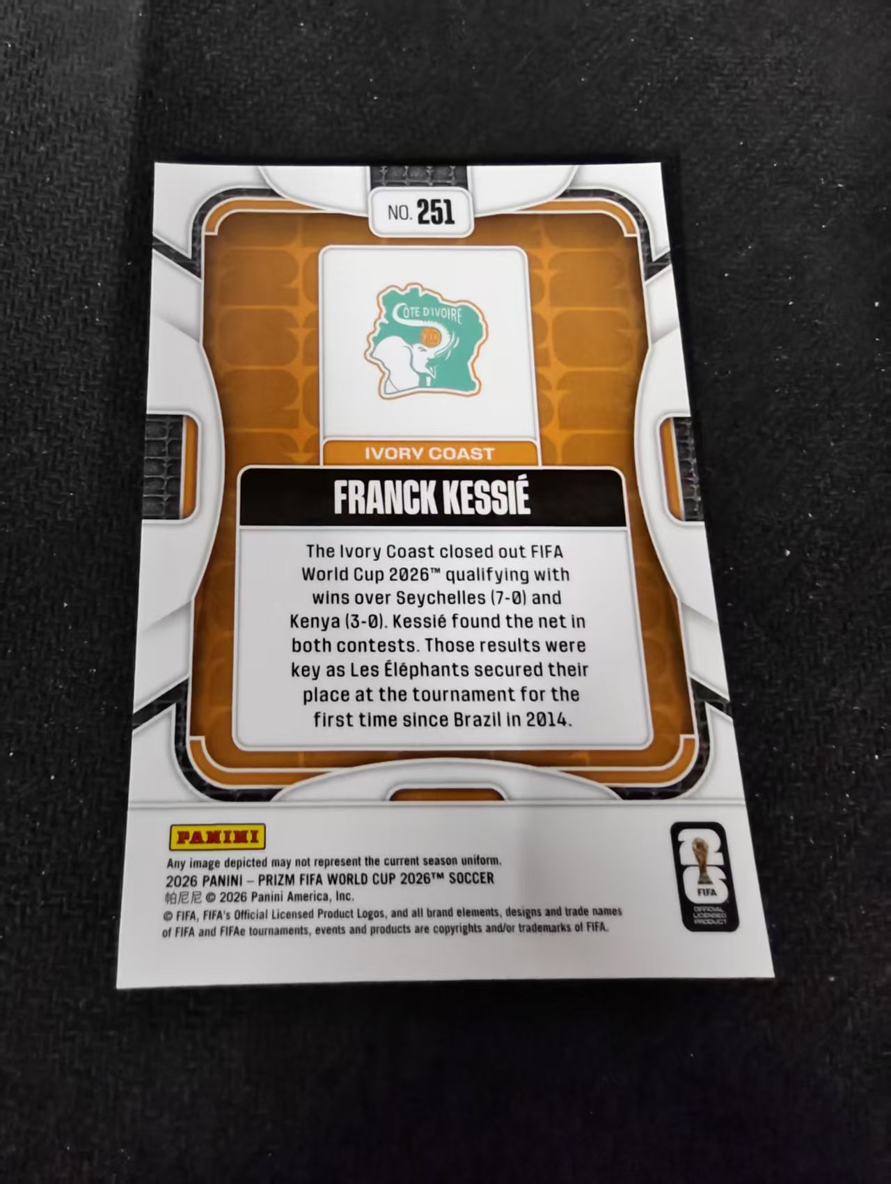 2026 Panini World Cup Prizm Franck Kessié 弗兰克·凯西 科特迪瓦 PZ世界杯 划痕 边角瑕疵#251