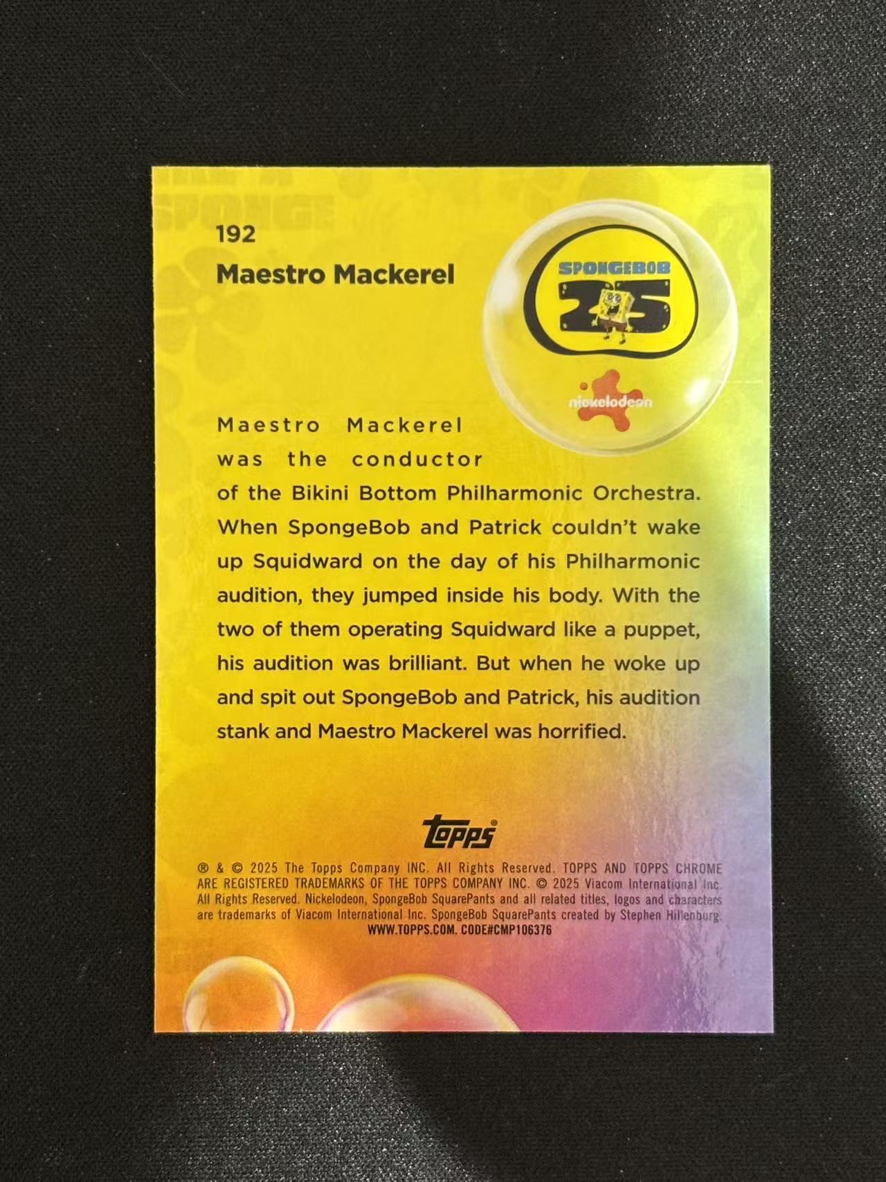 2025 Topps SpongeBob SquarePants Maestro Mackerel Chrome 海绵宝宝25周年 鲭鱼大师 泡泡折 /99编 - 易生粉面