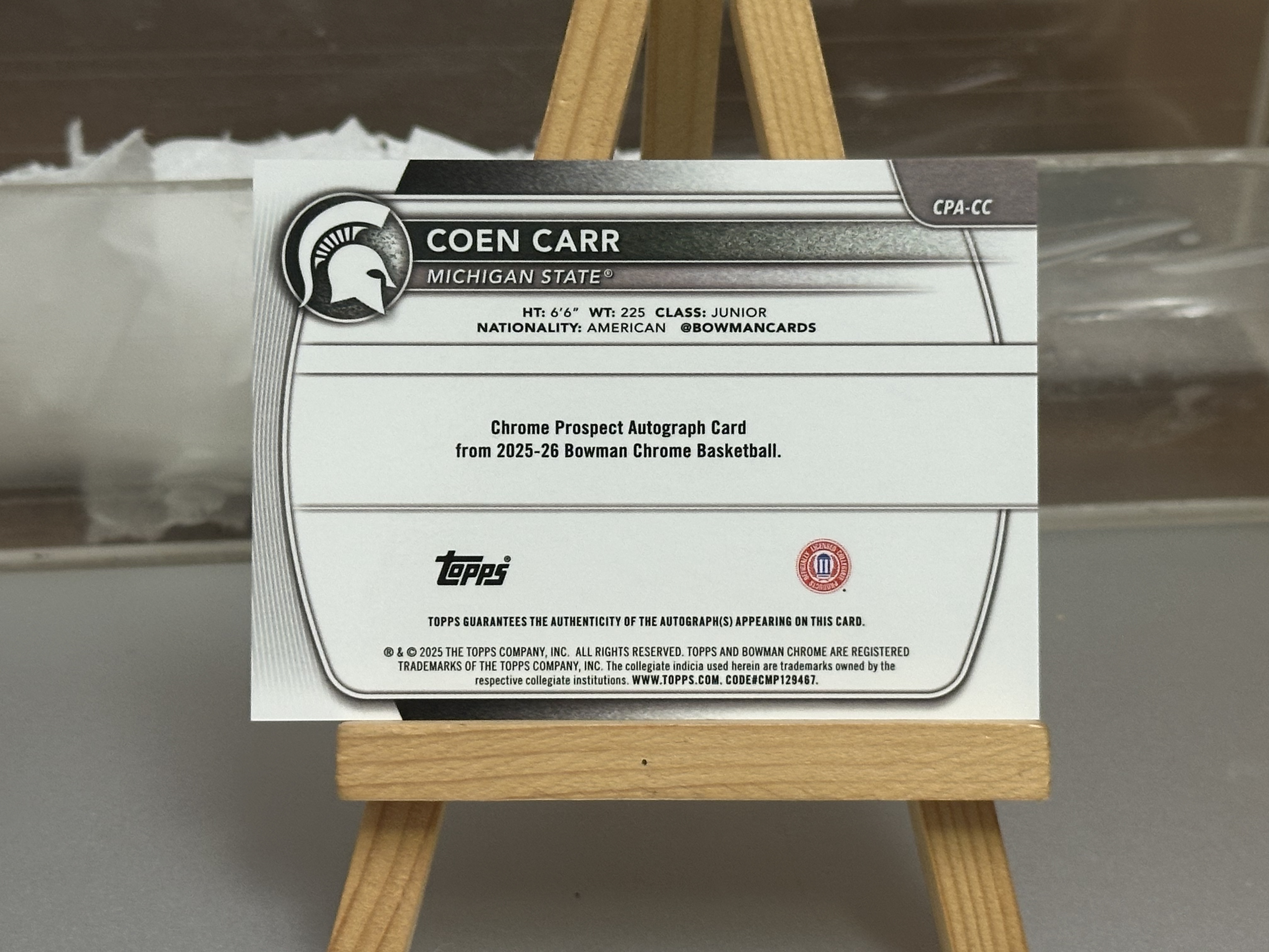 2025-26 Topps Bowman coen carr tc 大学 科恩 卡尔 签字 贴签 【小姨 风】