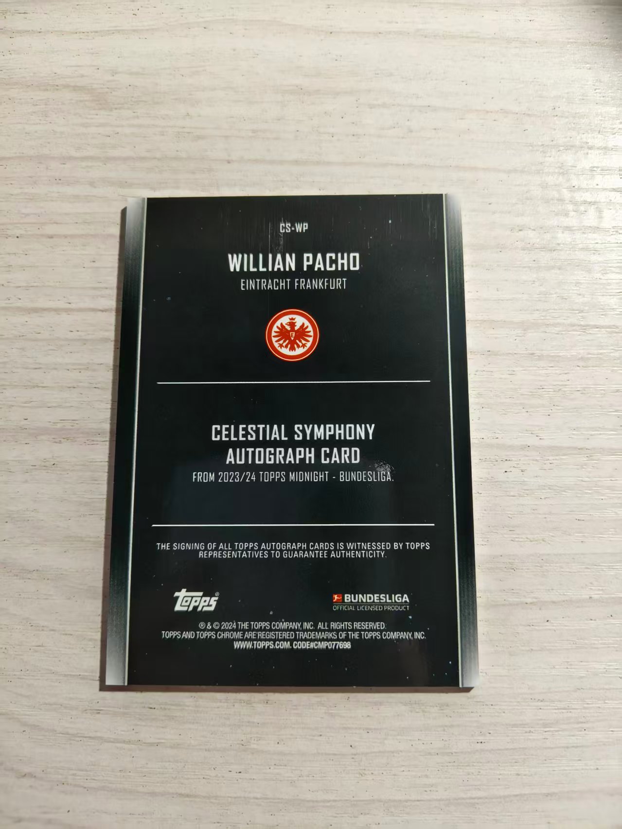 2024 Topps Midnight Willian Pacho RC 【西北拍卖】topps德甲午夜盒 威廉 帕乔 RC新秀 2/5编金碎冰折签字 超低编 法兰克福 巴黎圣日耳曼 行