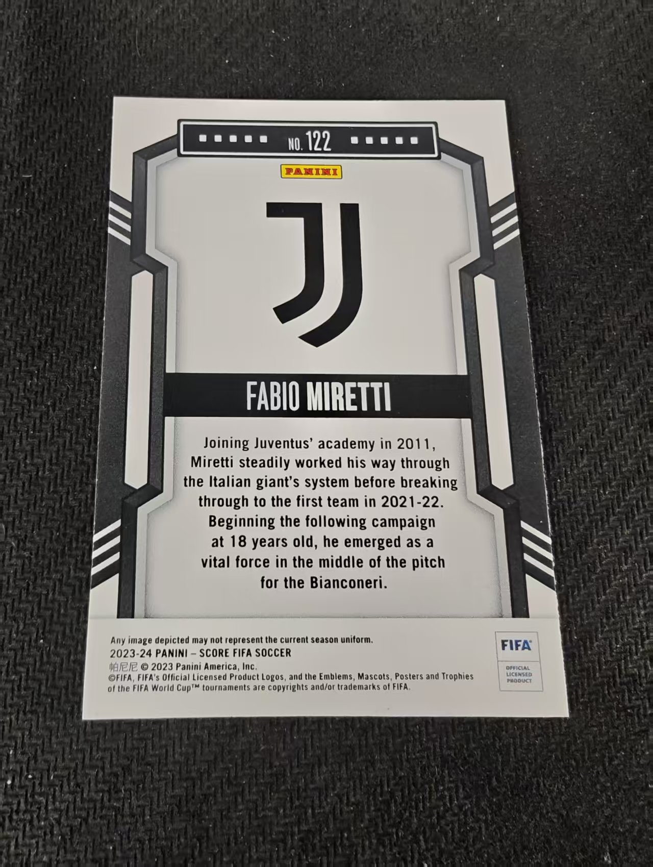 【可合并,不累计】2023-24 Panini Score fabio miretti 法比奥 米蕾蒂 尤文图斯 FIFA 划痕 边角瑕疵 #122
