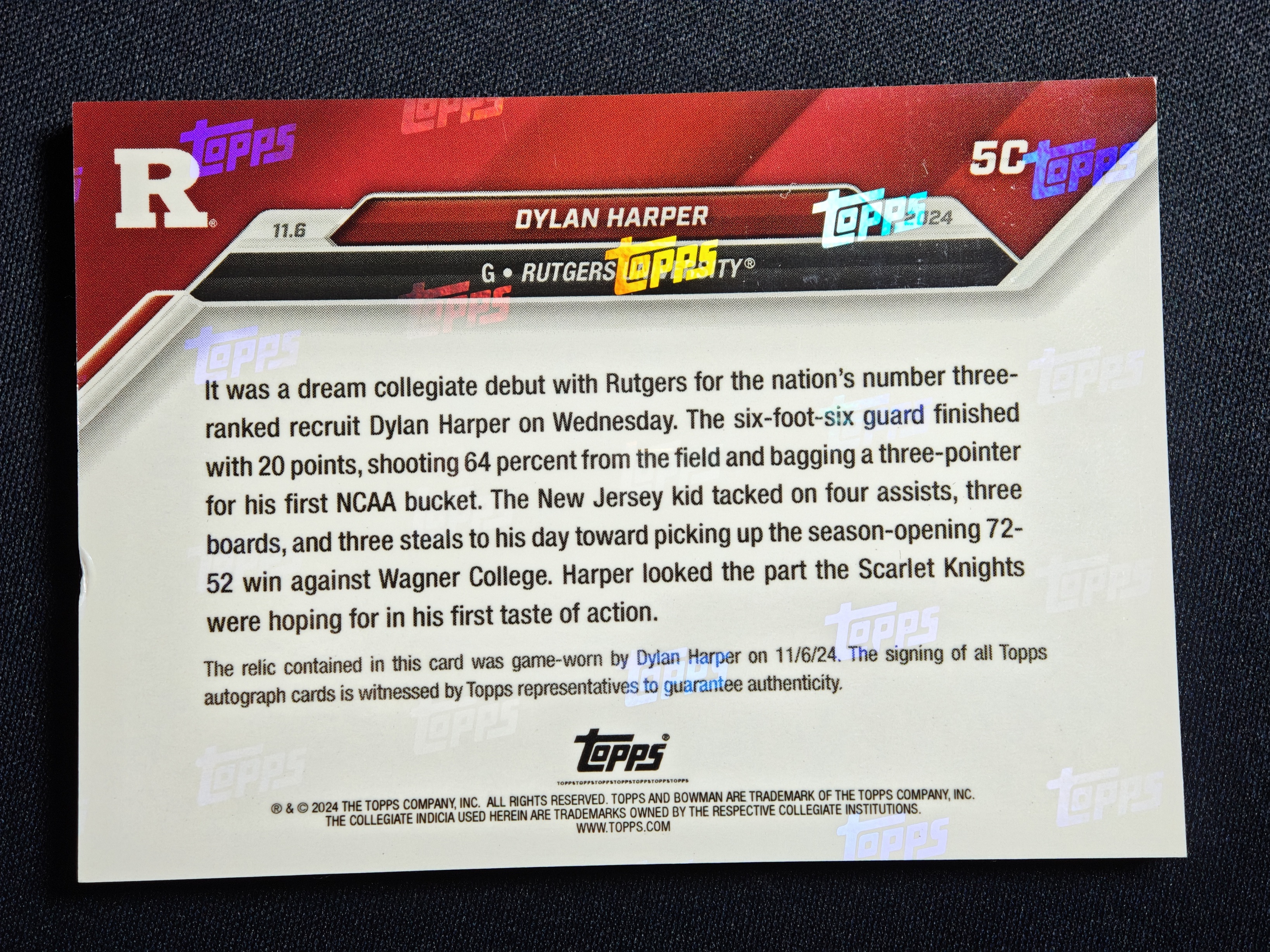 2024 Topps Bowman U Now 大学 Dylan Harper 迪伦 哈珀 1/5编 低编首编 签字 卡签 球鞋物料 比赛亲穿 大学生涯揭幕战 马刺榜眼 天赋后卫 瑕疵如图Hjw001