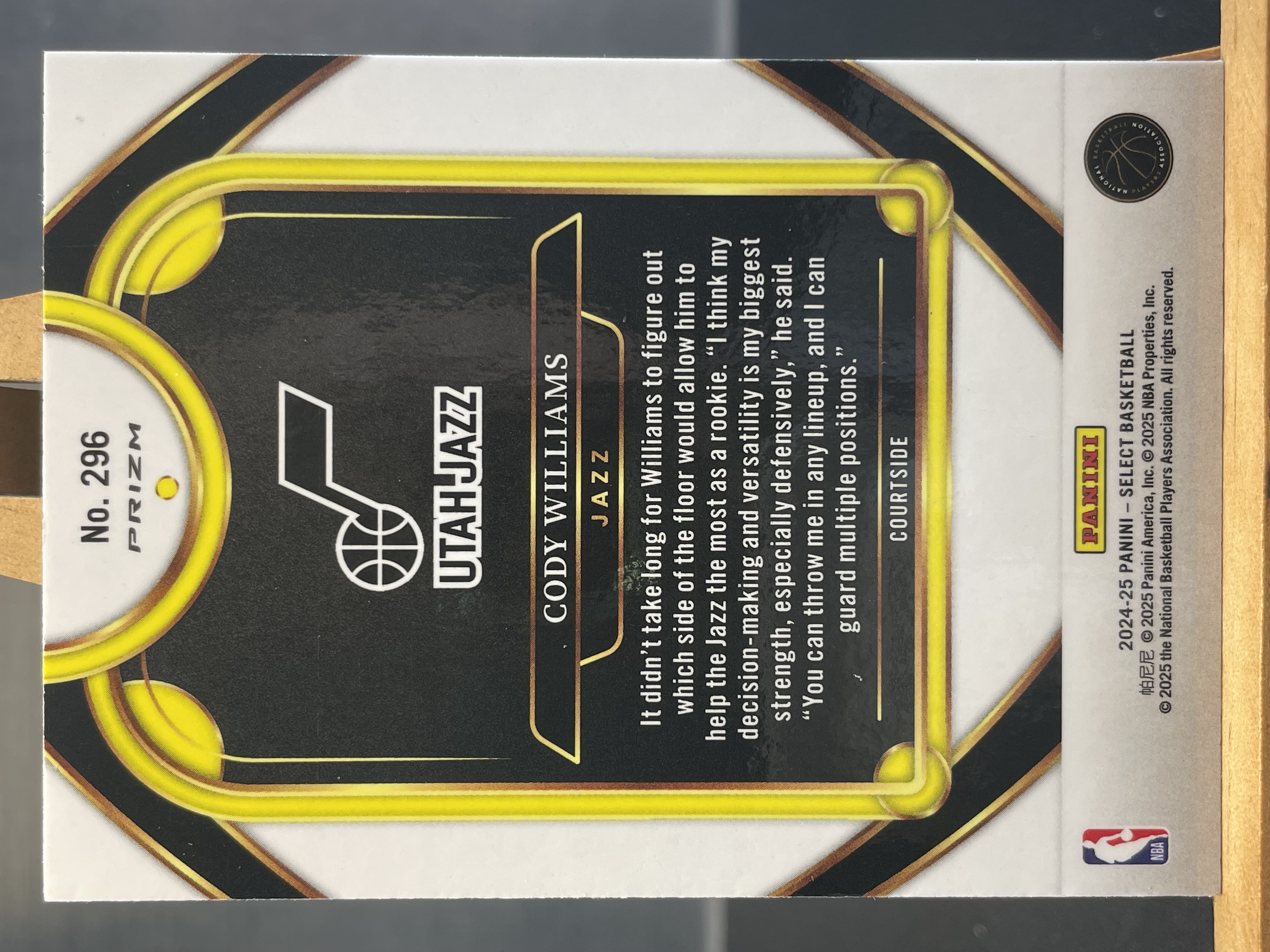 (K1) 2024-25 PANINI SELECT 折射 新秀RC 科迪 威廉姆斯 爵士 近期大热球星 收藏必备 卡品如图 ! ! !