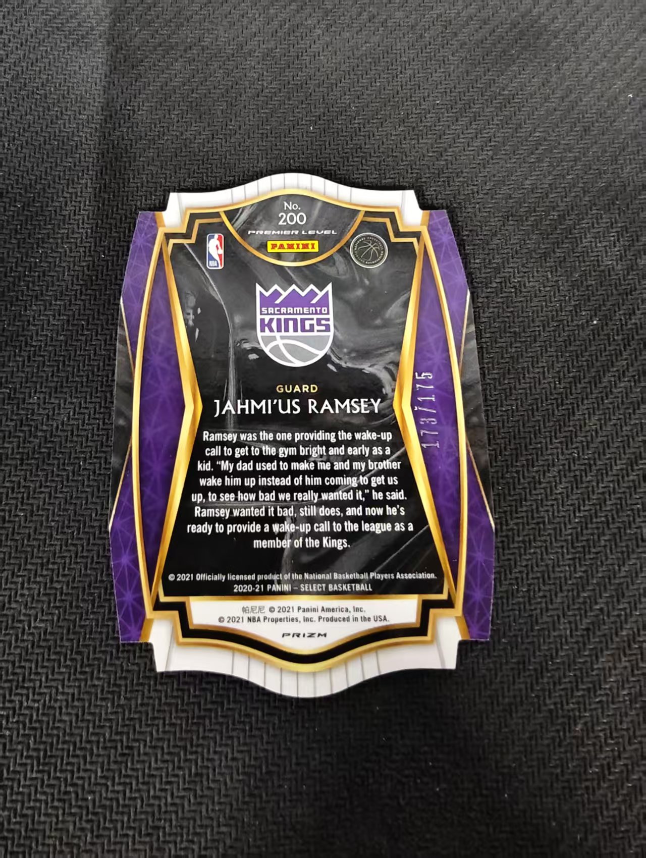 【汽水拍卖】2020-21 Panini Select Jahmi'us Ramsey RC 热迈厄斯 拉姆齐 国王 新秀 异形 红折 175编