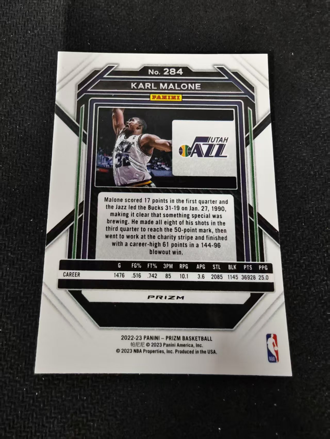 2022-23 Panini Prizm Karl Malone 卡尔 马龙 爵士 银折 PZ 划痕 边角瑕疵 #284