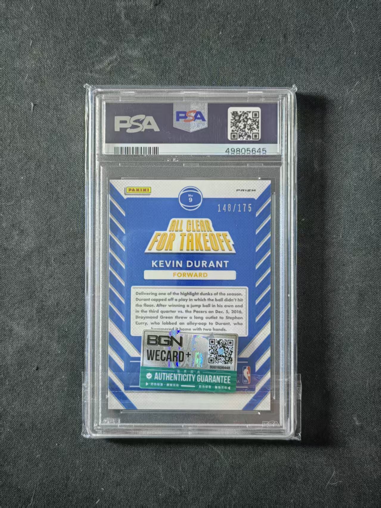 2017-18 Panini Optic Kevin Durant 【林林拍卖虚竹】评级PSA9分 Op系列 勇士 凯文杜兰特 148/175编 绿折 升空特卡