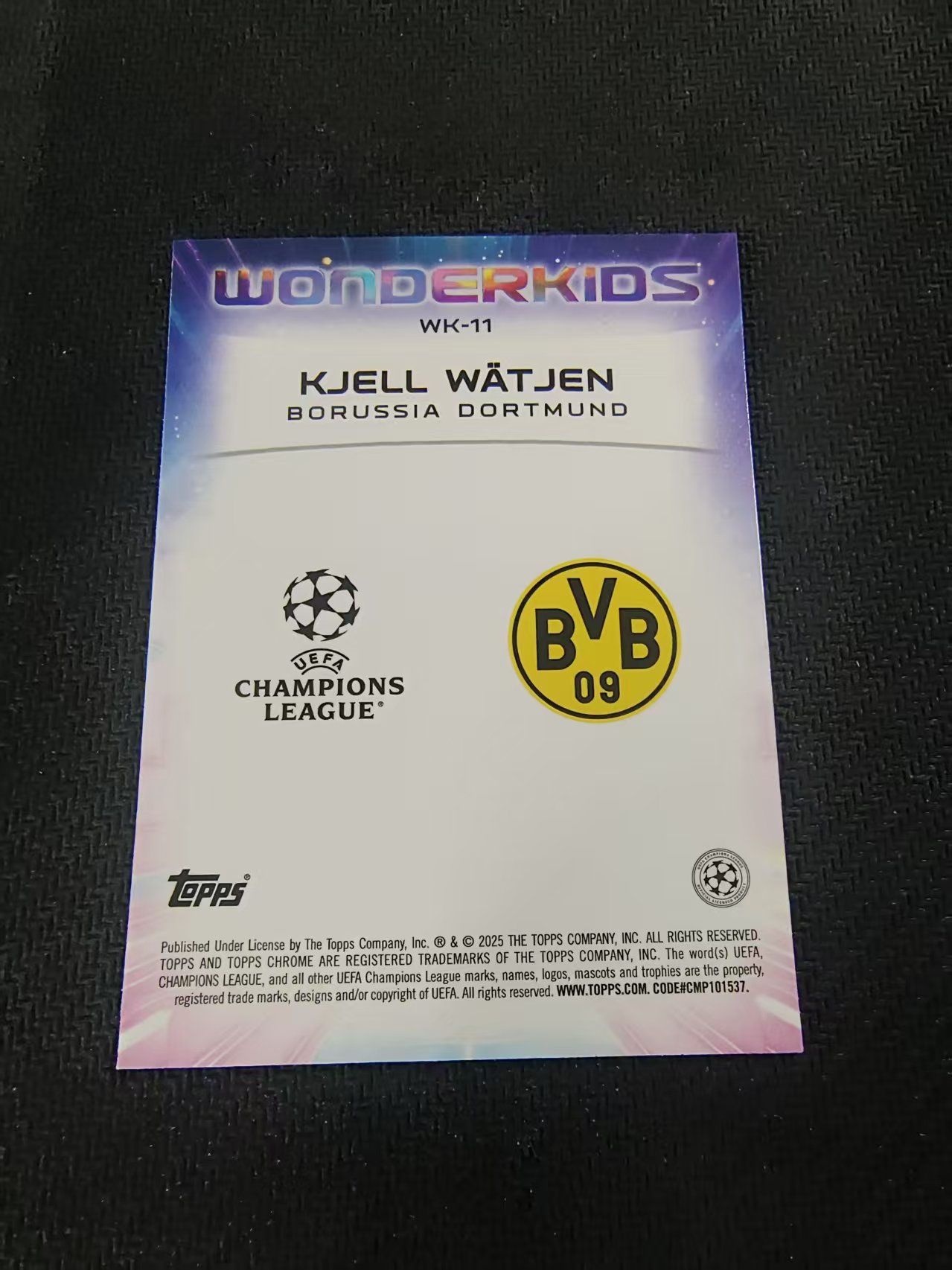 【可合并,不累计】2025 Topps Chrome KJELL WATJEN RC 瓦特延 多特蒙德 新秀 RC 欧冠 神奇小妖特卡 银折 划痕 边角瑕疵 #11