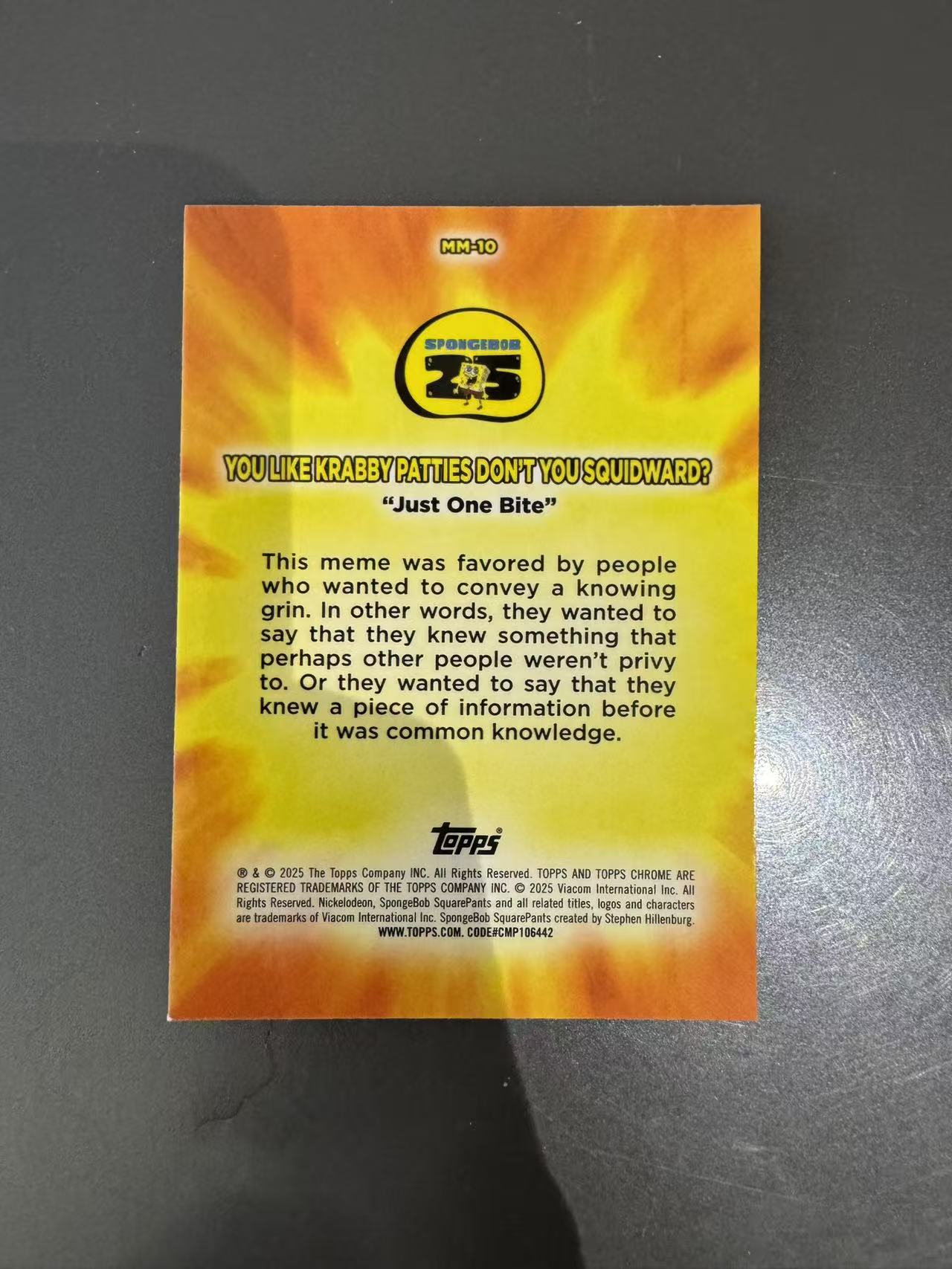 2025 Topps Chrome SpongeBob 25th 海绵宝宝 25周年 Masterful Memes 比例特卡 MM-10 选图精美 卡品如图 收藏凑套