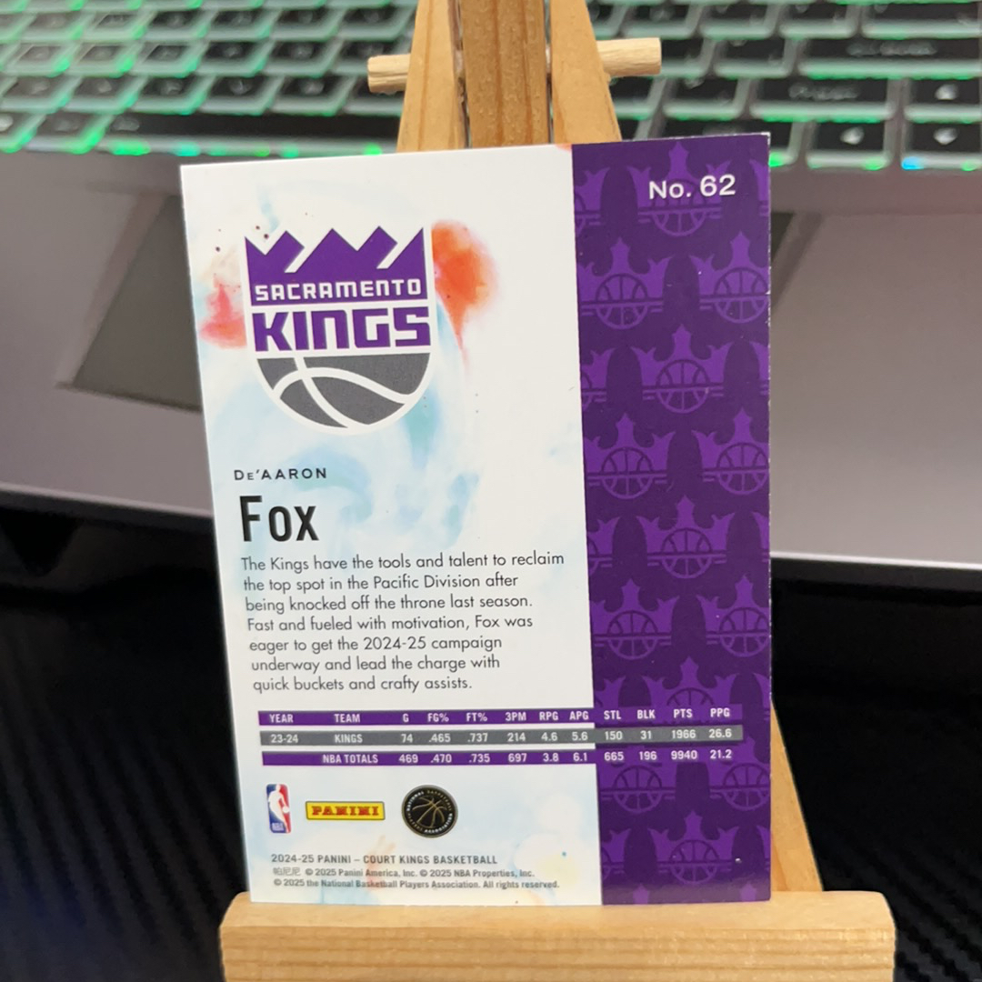 2024-25 Panini Court Kings De'Aaron Fox 达龙 福克斯 国王 油画系列 卡品如图 凑图必备 值得收藏!免费代卖!