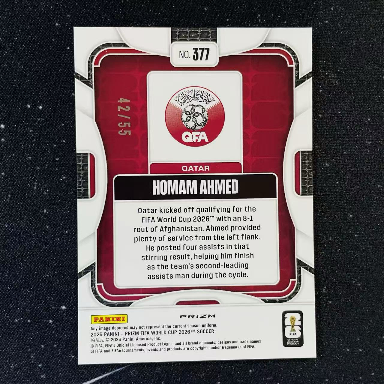2026 Panini World Cup Prizm 世界杯PZ HOMAM AHMED RC 卡塔尔 新秀 艾哈迈德 蓝波纹折 55编 微痕边角微白 洛北拍卖 HYyang5257地