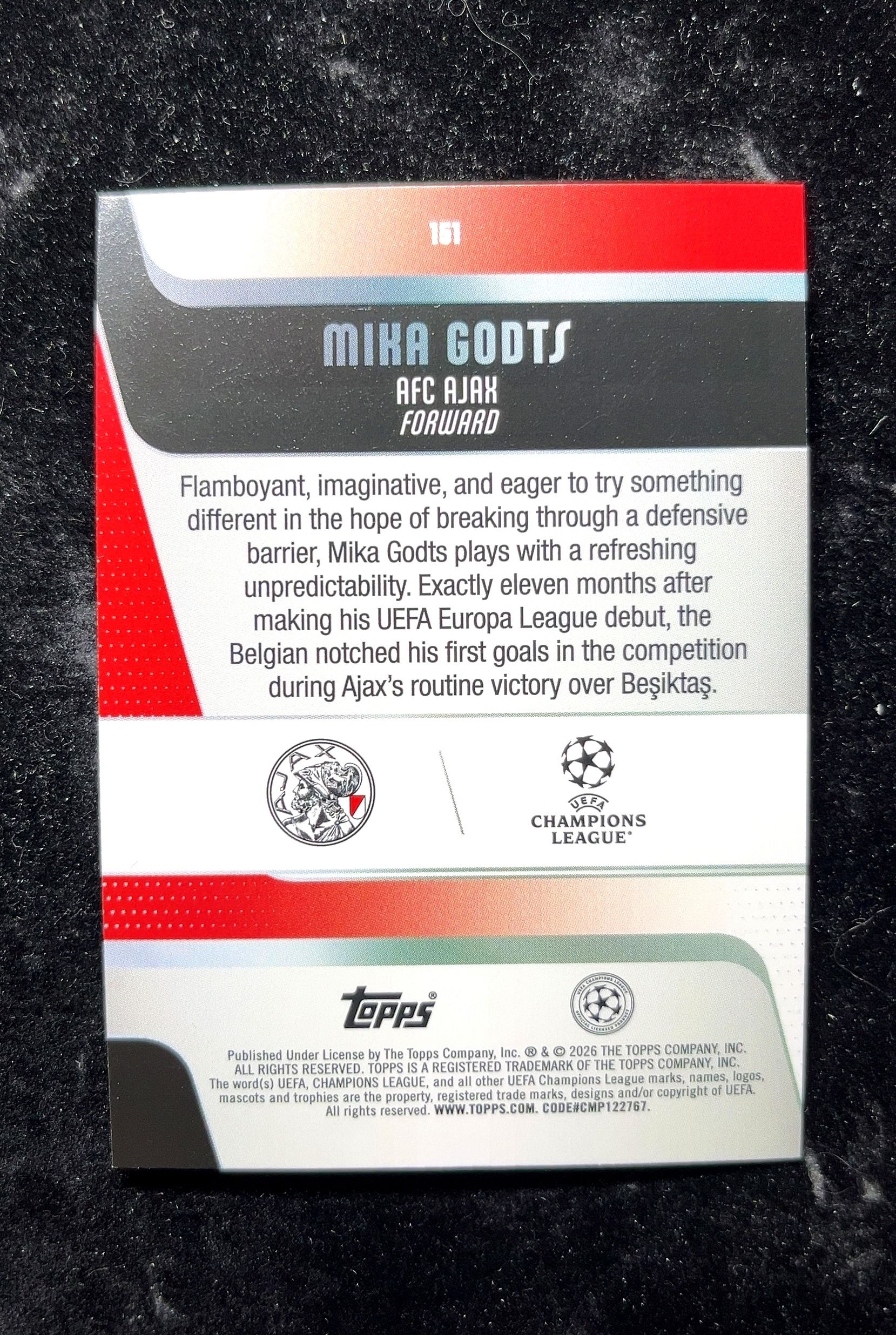 【小白1%代卖】2026 Topps Mika Godts 米卡·戈茨 黄变形虫折 折射 卡品如图 高价值 #101 AFC Ajax 阿贾克斯 0702