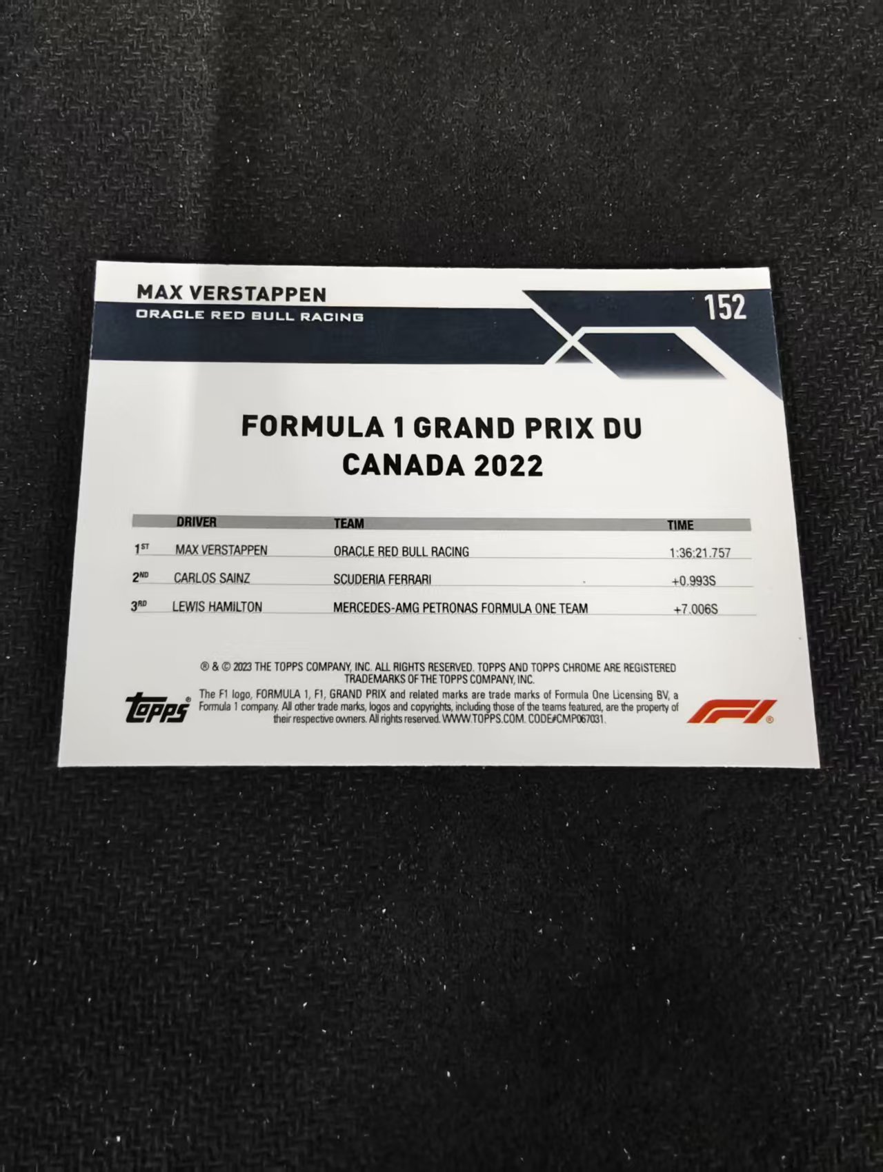 2023 Topps Chrome F1 Max Verstappen 维斯塔潘 红牛 划痕 边角瑕疵 #152