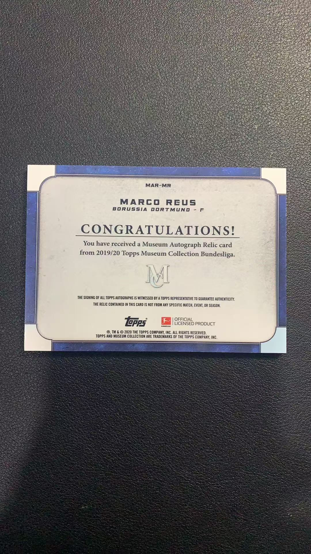 2020 Topps Museum Marco Reus 马克 罗伊斯 75编 博物馆 球衣物料 签字 多特小火箭 卡品如图 ka