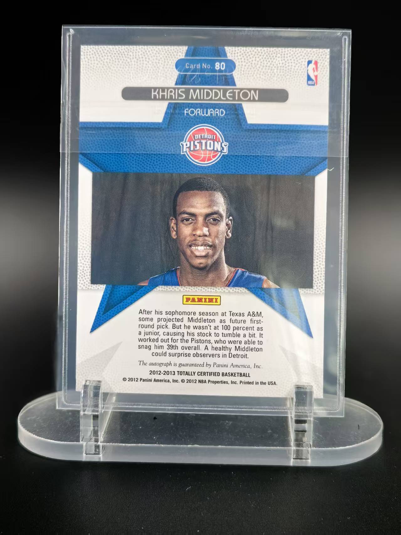 2012 Panini Totally Certified Khris Middleton RC #80 米德尔顿 新秀年 卫生巾 卡签