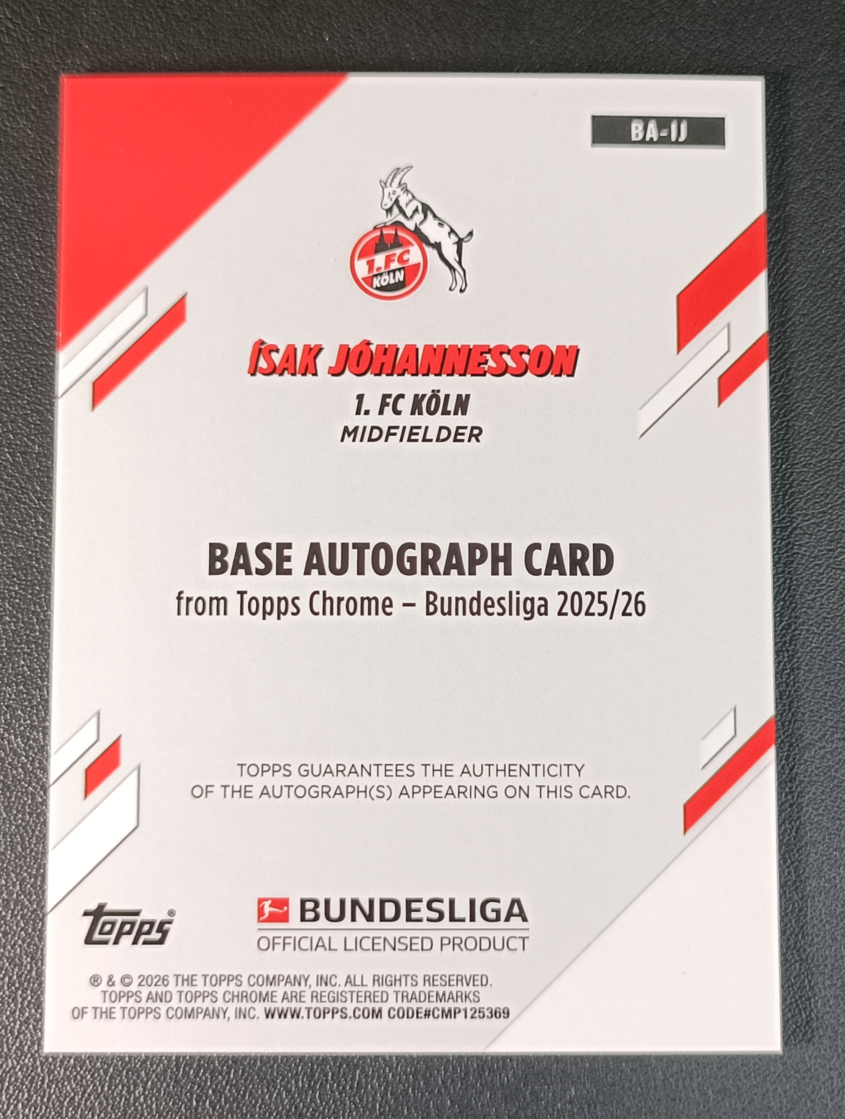 2026 Topps Chrome Isak Johannesson 德甲 TC 伊萨克 约翰内松 科隆 金波纹 折射 50编 签字