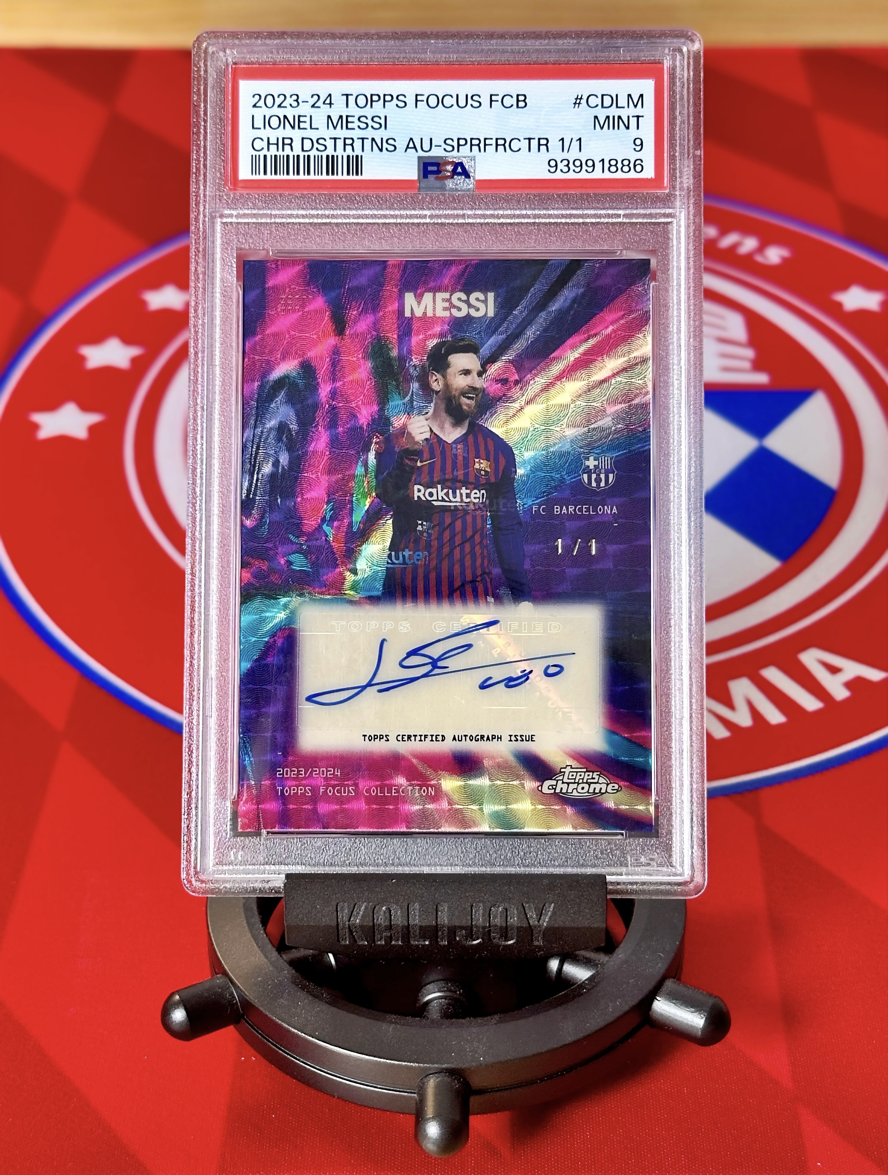 2023-24 Topps Chrome Lionel Messi 梅西 一編 炫彩 爆金簽 1/1 PSA9 簽字完美 阿根廷 巴薩聚焦隊盒 TC插入 無平行 僅此一張 設計無敵 球王【南部之星】賀
