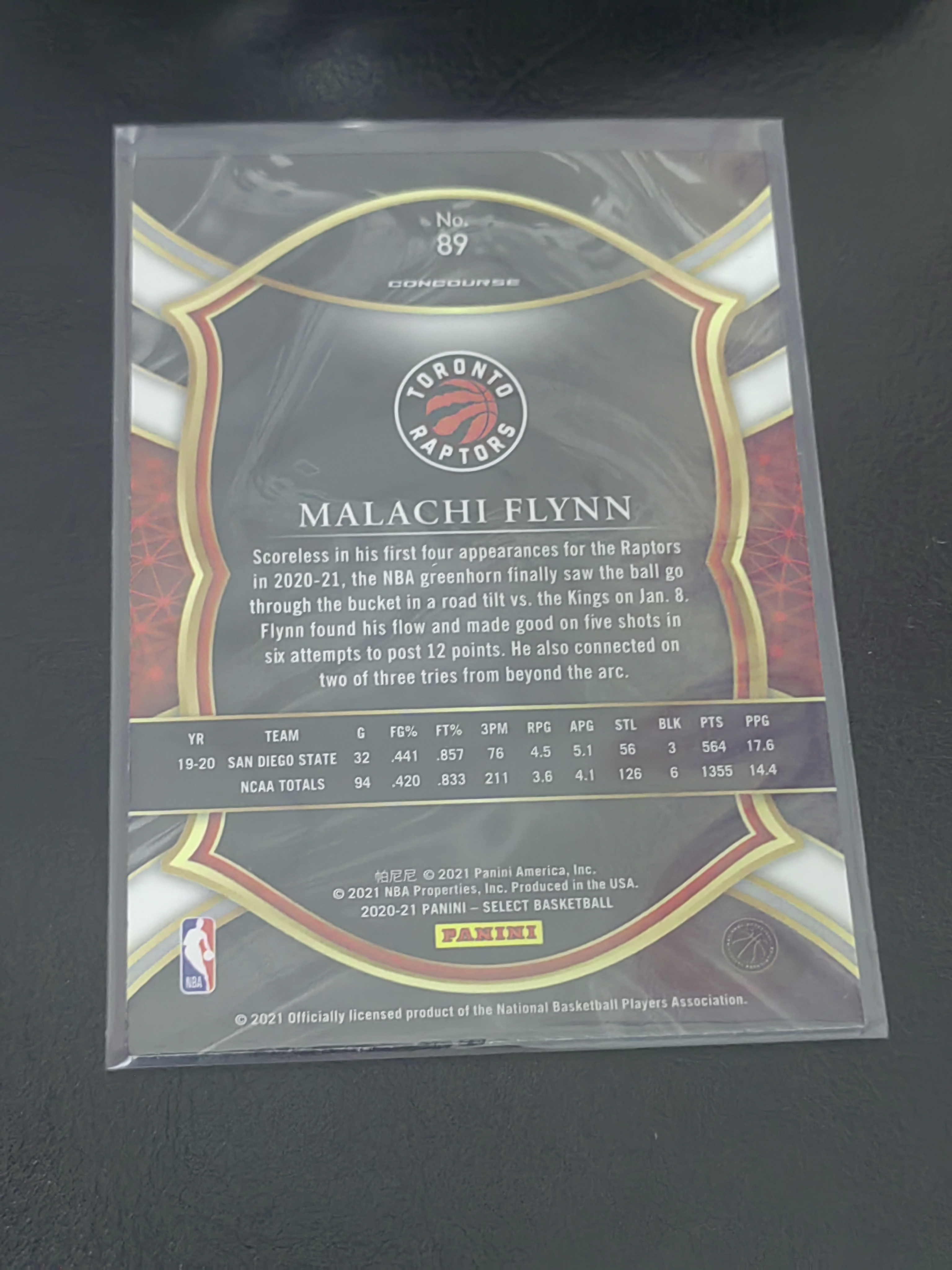 2021 Panini Select Malachi Flynn RC SELECT 新秀 马拉奇·弗林 猛龙 活塞 尼克斯 篮 白边白角 不保卡品 卡品如图
