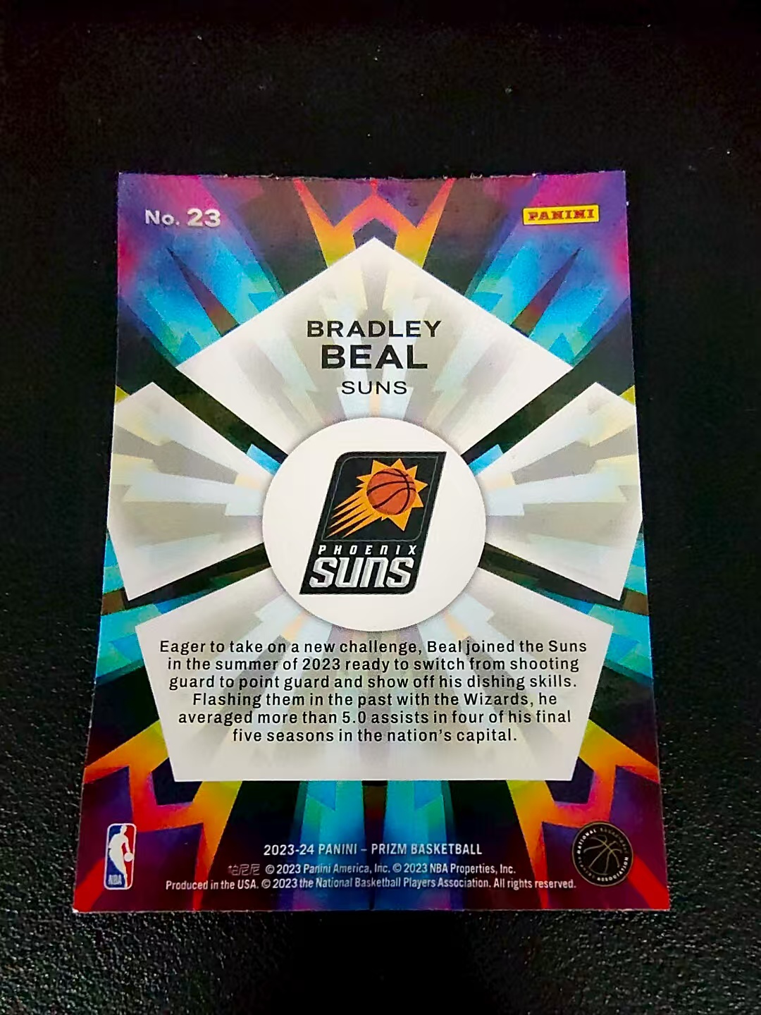 【可合并,不累计】2023-24 Panini Prizm Bradley Beal 太阳 布拉德利 比尔 万花筒特卡 PZ 划痕 边角微瑕 介意勿拍 #23