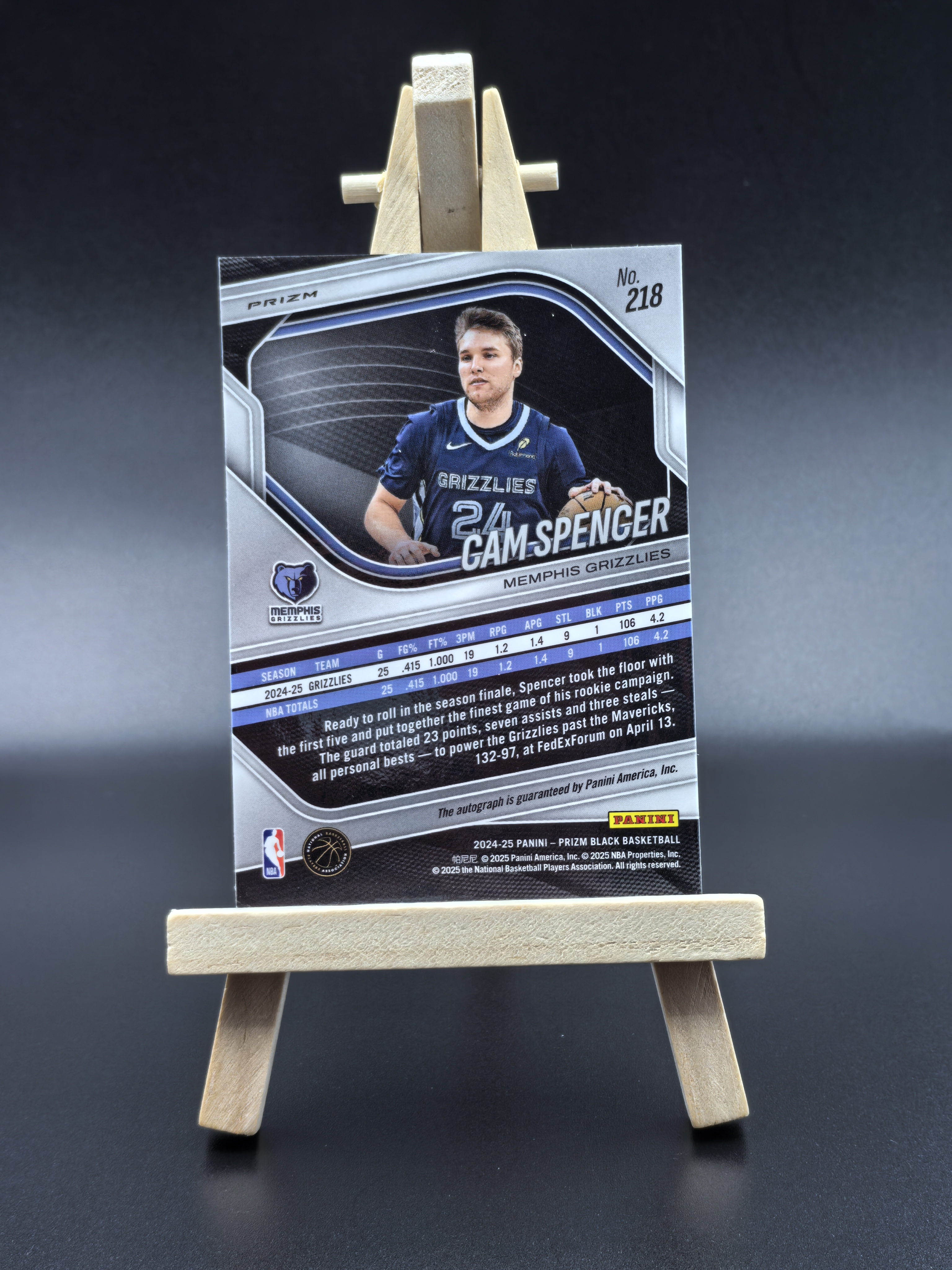 2024-25 Panini Prizm Cam Spencer Black 孟菲斯灰熊 斯潘塞 新秀RC标 银折签 签字 签名 卡品如图(生蚝哥)