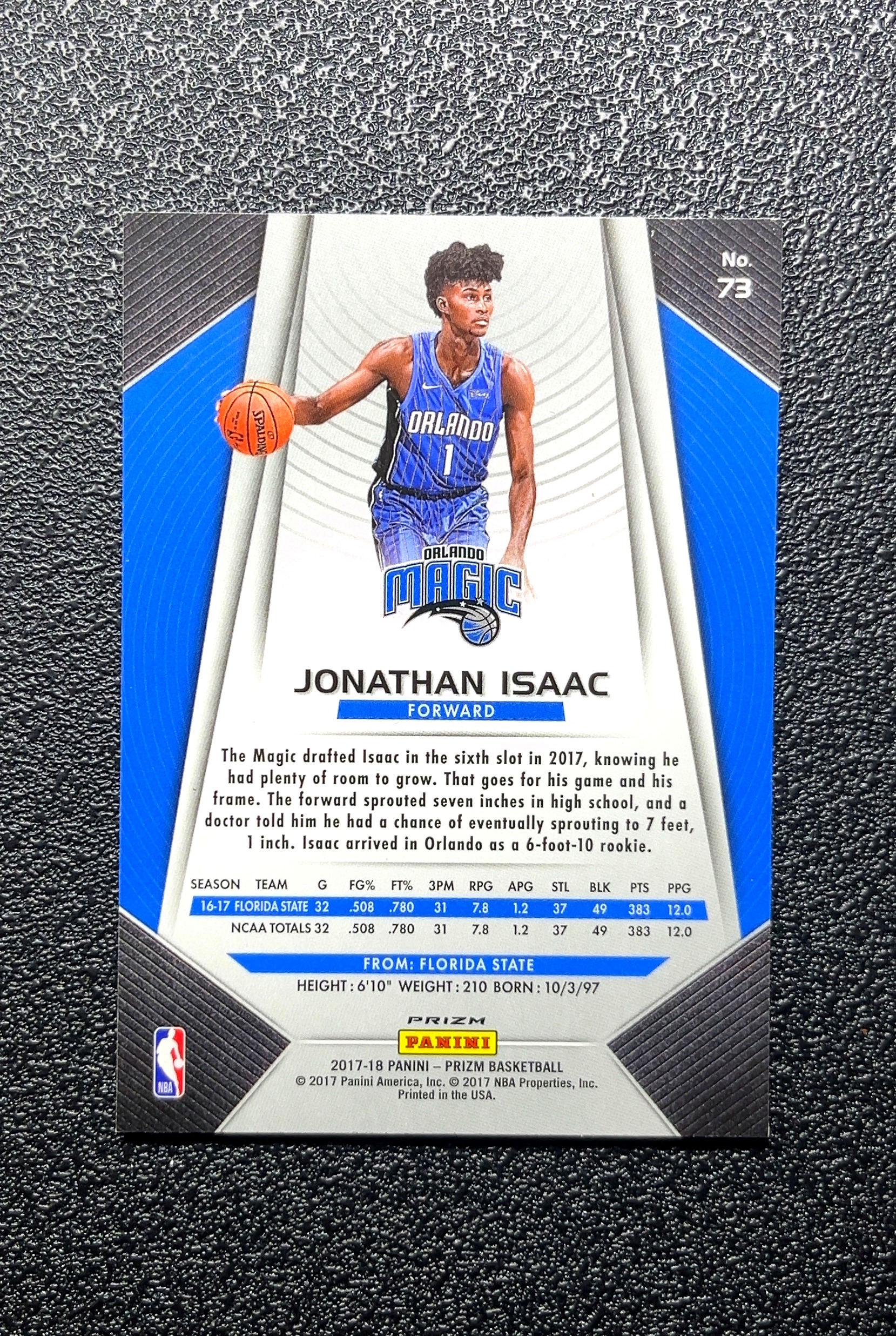 【岛屿拍卖】2017 Panini Prizm Jonathan Isaac 乔纳森·艾萨克 红包蓝三色折 折射 新秀 RC 卡品如图 高价值 #73 Orlando Magic 0008#300