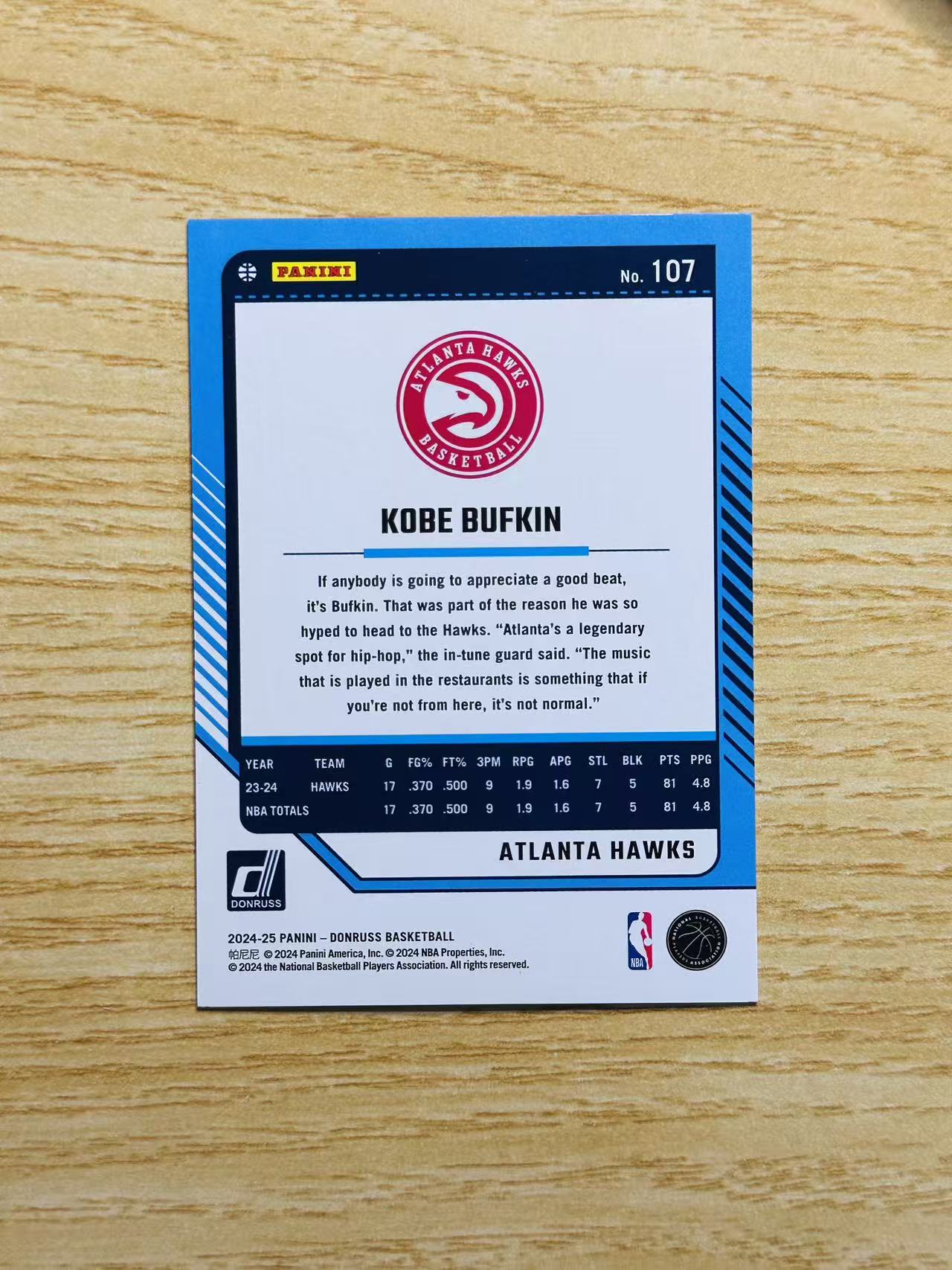 2024-25 Panini Donruss Kobe Bufkin 嘿嘿代卖 杜蕾斯 科比 巴夫金 红MOJO折 99编 老鹰 收藏必备
