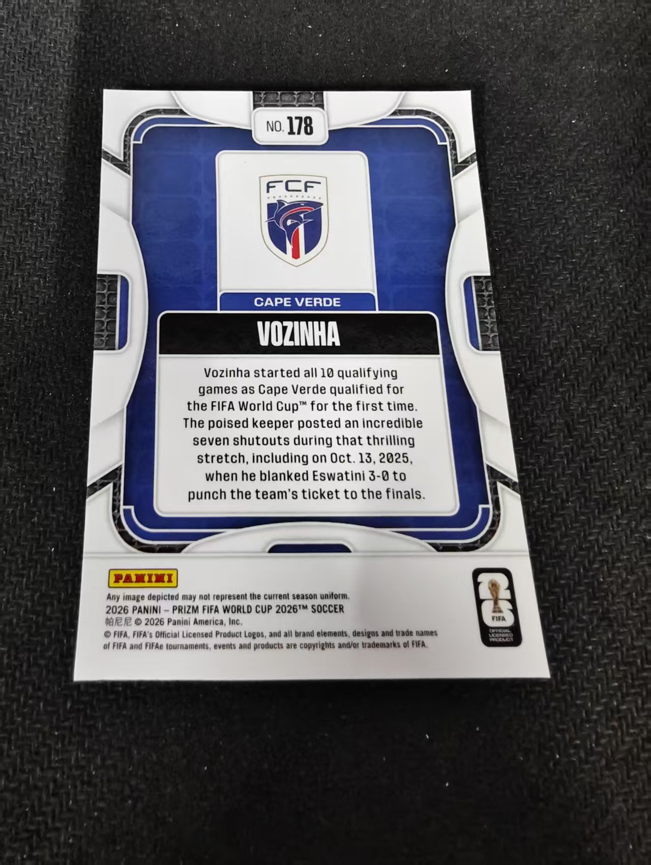 2026 Panini World Cup Prizm VOZINHA RC 世界杯 PZ 佛得角 门神 沃齐尼亚 新秀 RC PZ世界杯 划痕 边角瑕疵#178